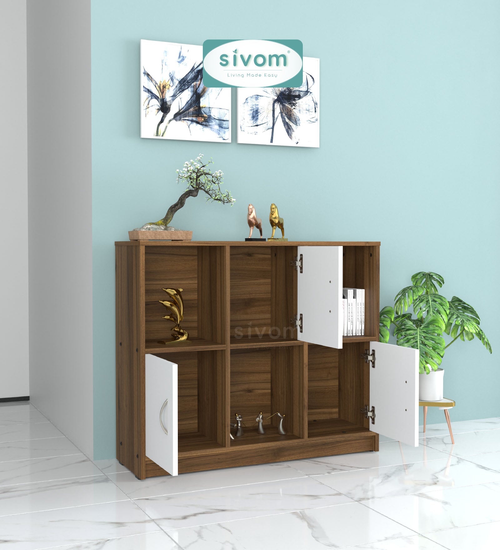 Sivom SIVOM Plaza Multipurpose Storage Unit/ Engineered Wood Free Standing Cabinet for Modern Homes | Elegant Design & Premium Finish