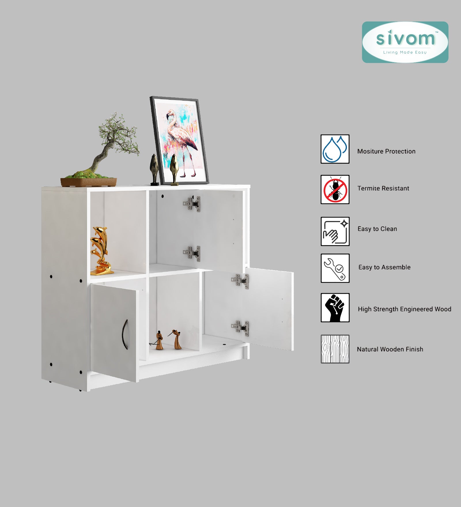 Sivom SIVOM Plaza Multipurpose Storage Unit/ Engineered Wood Free Standing Cabinet for Modern Homes | Elegant Design & Premium Finish