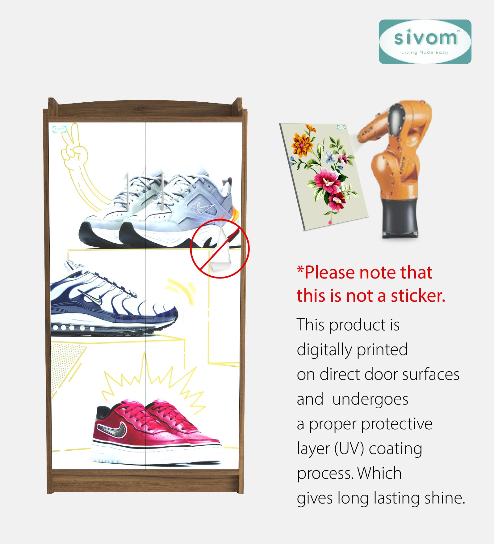 Sivom SIVOM Poland Digital Printed Engineered Wood Shoe Stand for Modern Homes | Elegant Design & Premium Finish