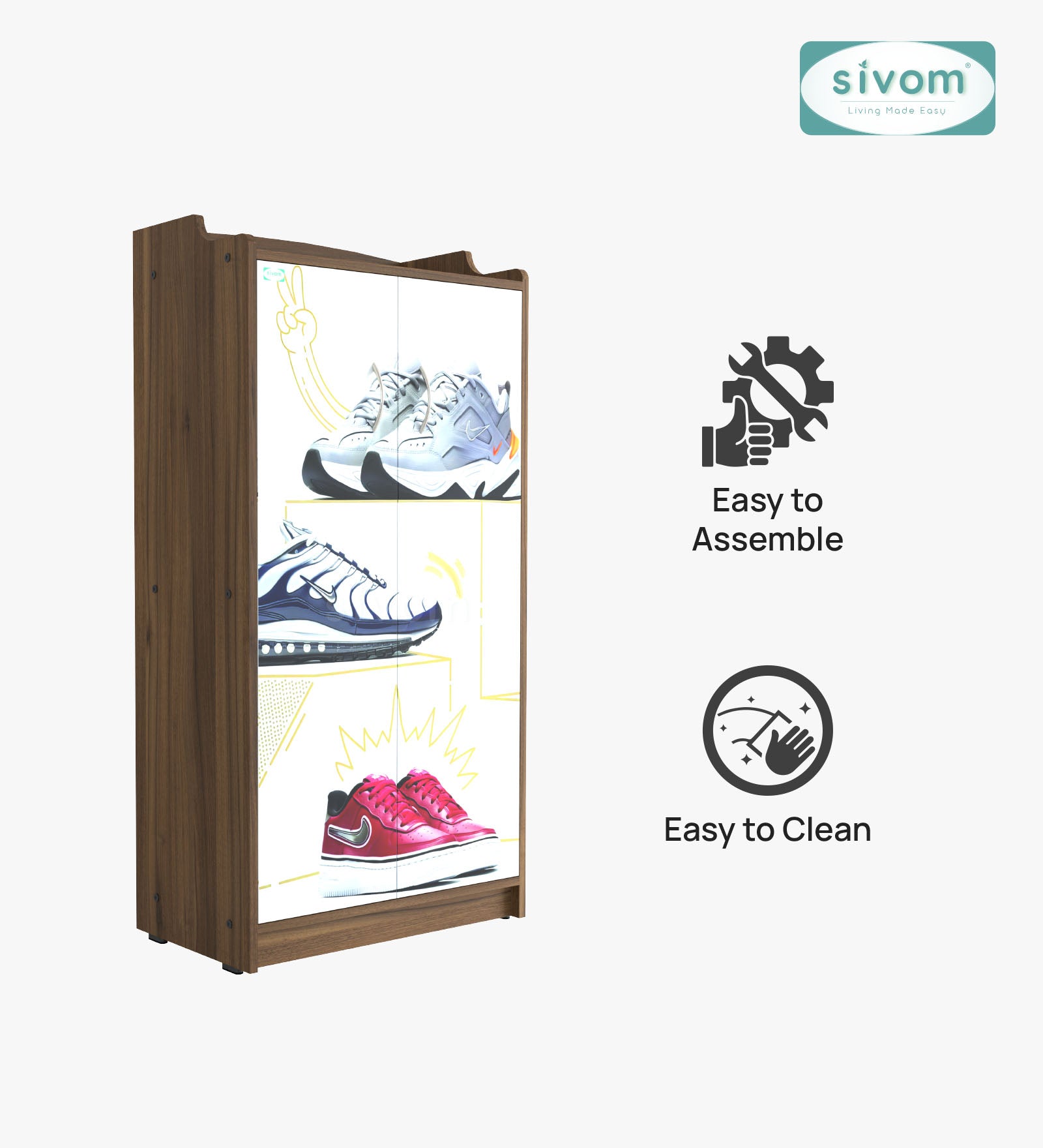 Sivom SIVOM Poland Digital Printed Engineered Wood Shoe Stand for Modern Homes | Elegant Design & Premium Finish