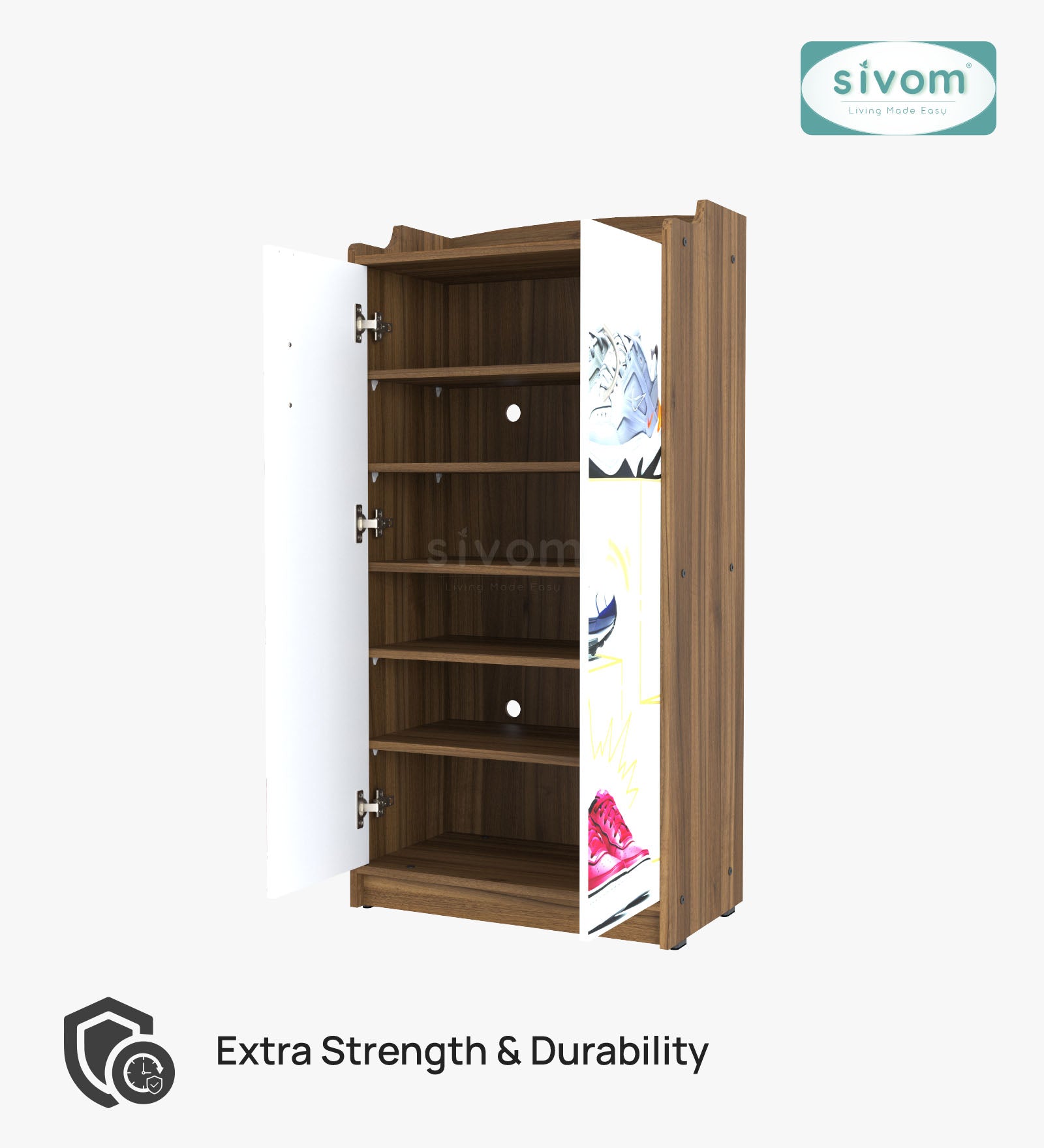 Sivom SIVOM Poland Digital Printed Engineered Wood Shoe Stand for Modern Homes | Elegant Design & Premium Finish