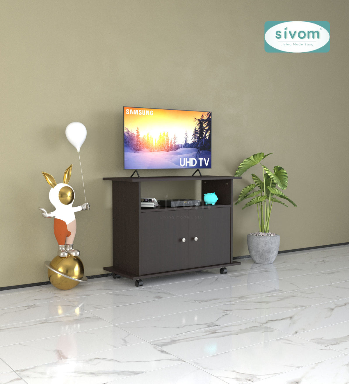 SIVOM POLAR Multipurpose TV Unit fits upto 43 inch with Storage Engineered Wood TV Entertainment Unit for Modern Homes | Elegant Design & Premium Finish