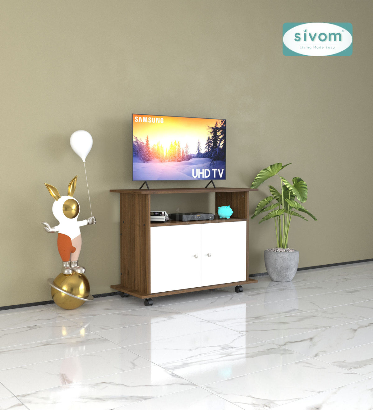 SIVOM POLAR Multipurpose TV Unit fits upto 43 inch with Storage Engineered Wood TV Entertainment Unit for Modern Homes | Elegant Design & Premium Finish