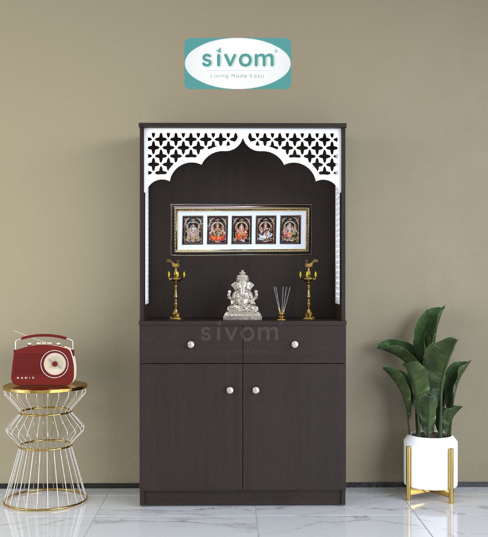 Sivom SIVOM Prime Home Temple/Pooja Unit/Home Mandir/ Engineered Wood Home Temple (Height: 148, Knock Down) for Modern Homes | Elegant Design & Premium Finish