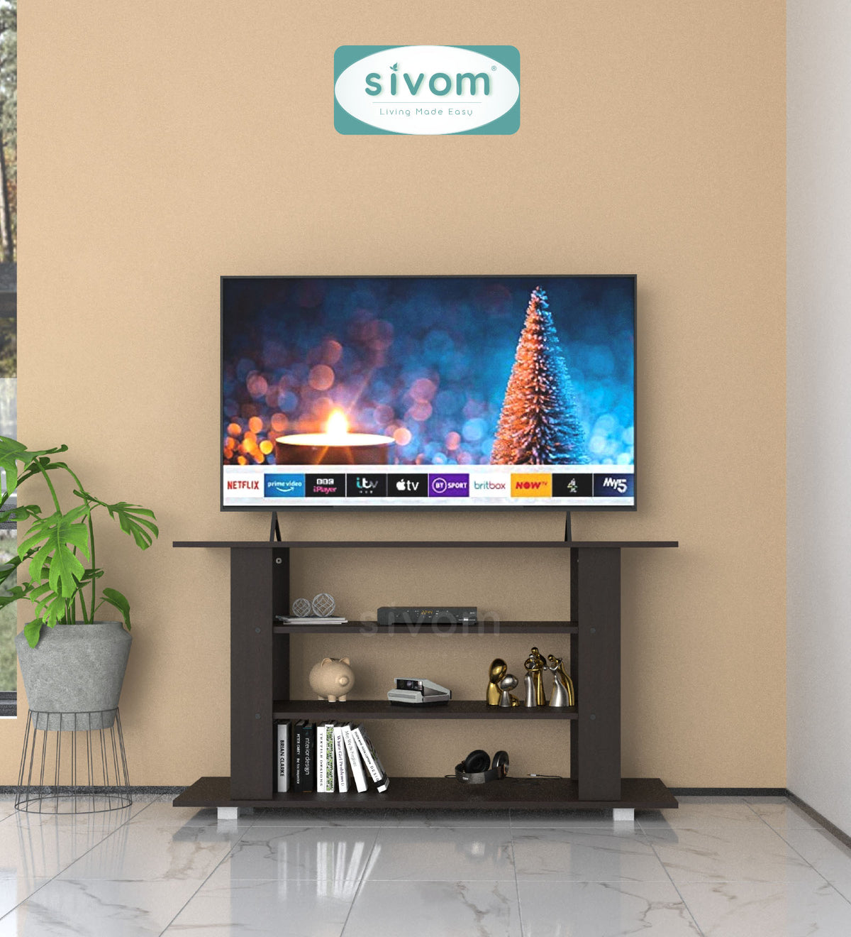 SIVOM Quill Multipurpose TV Unit fits upto 43 inch with Storage Engineered Wood TV Entertainment Unit for Modern Homes | Elegant Design & Premium Finish