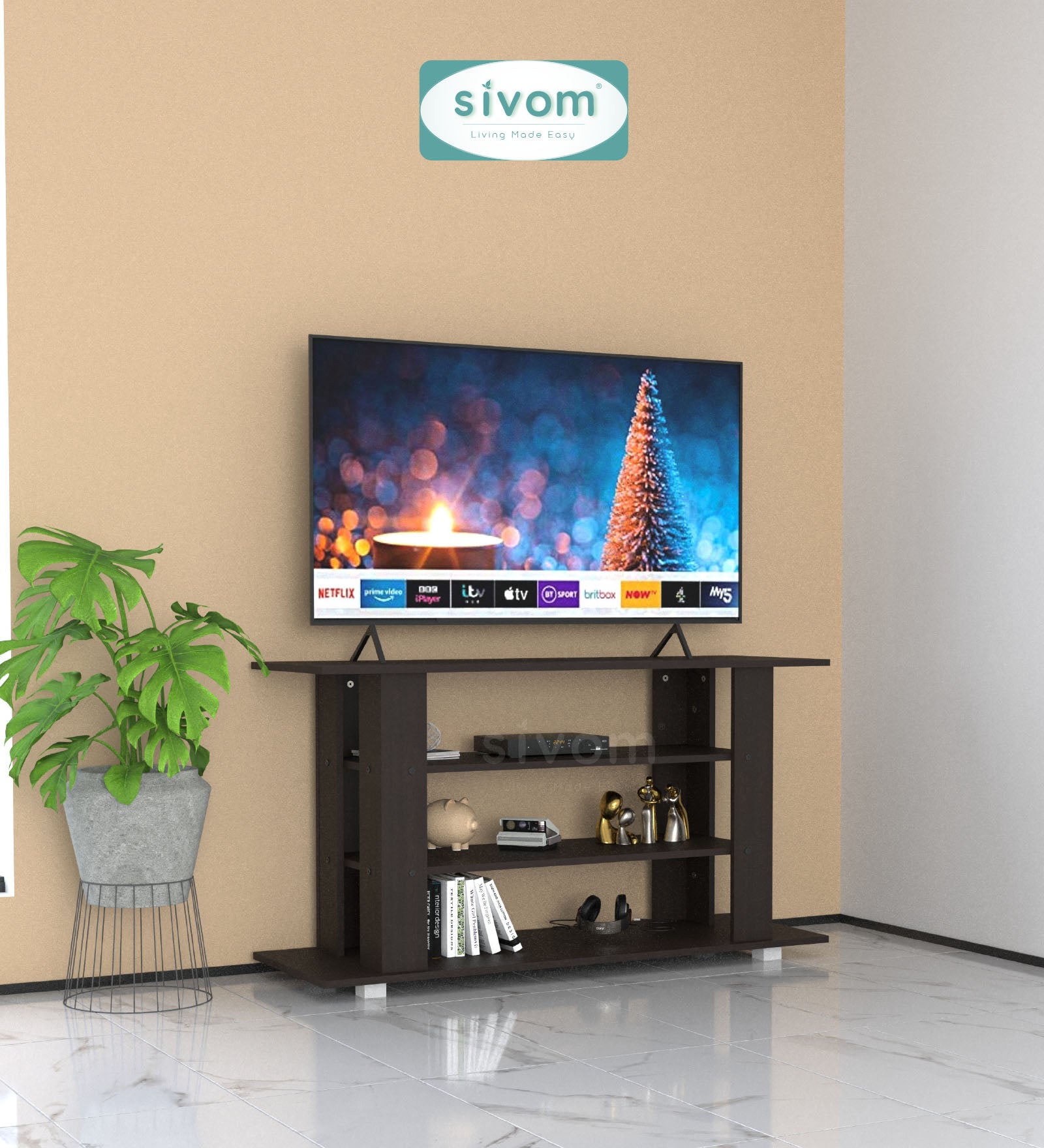 SIVOM Quill Multipurpose TV Unit fits upto 43 inch with Storage Engineered Wood TV Entertainment Unit for Modern Homes | Elegant Design & Premium Finish