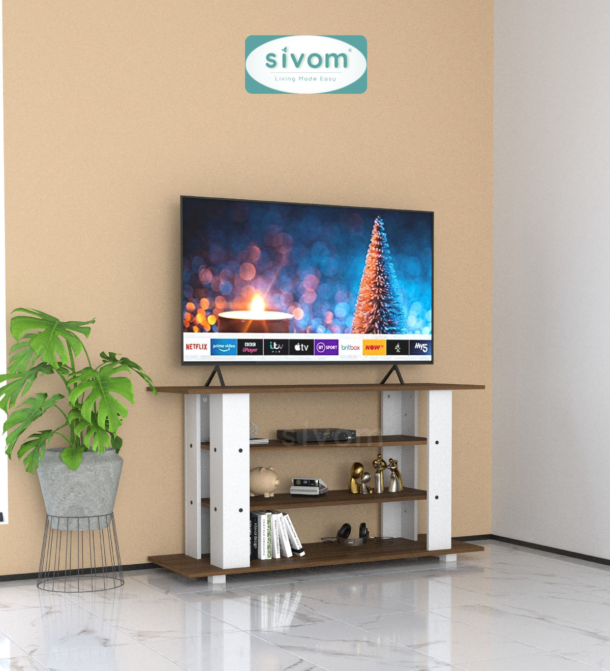 SIVOM Quill Multipurpose TV Unit fits upto 43 inch with Storage Engineered Wood TV Entertainment Unit for Modern Homes | Elegant Design & Premium Finish