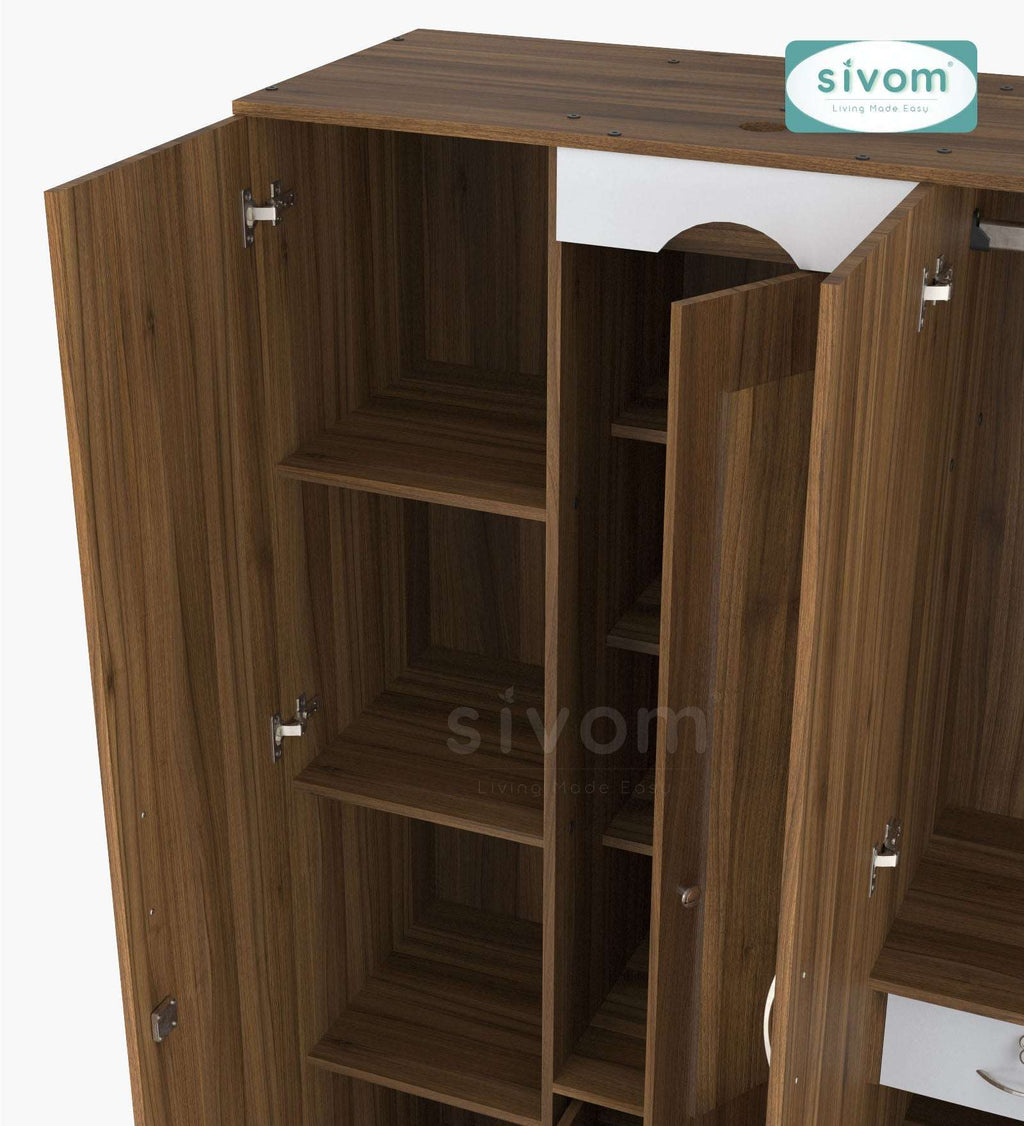 Sivom furniture SIVOM Redim Multipurpose 4 Door Closet Engineered Wood 4 Door Wardrobe for Modern Homes | Elegant Design & Premium Finish