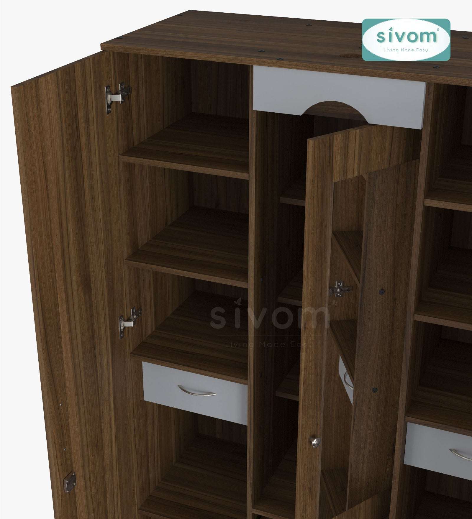 Sivom SIVOM Redim Multipurpose 3 Door Wardrobe / Spacious Shelves with Hanging Rail Engineered Wood 3 Door Wardrobe for Modern Homes | Elegant Design & Premium Finish