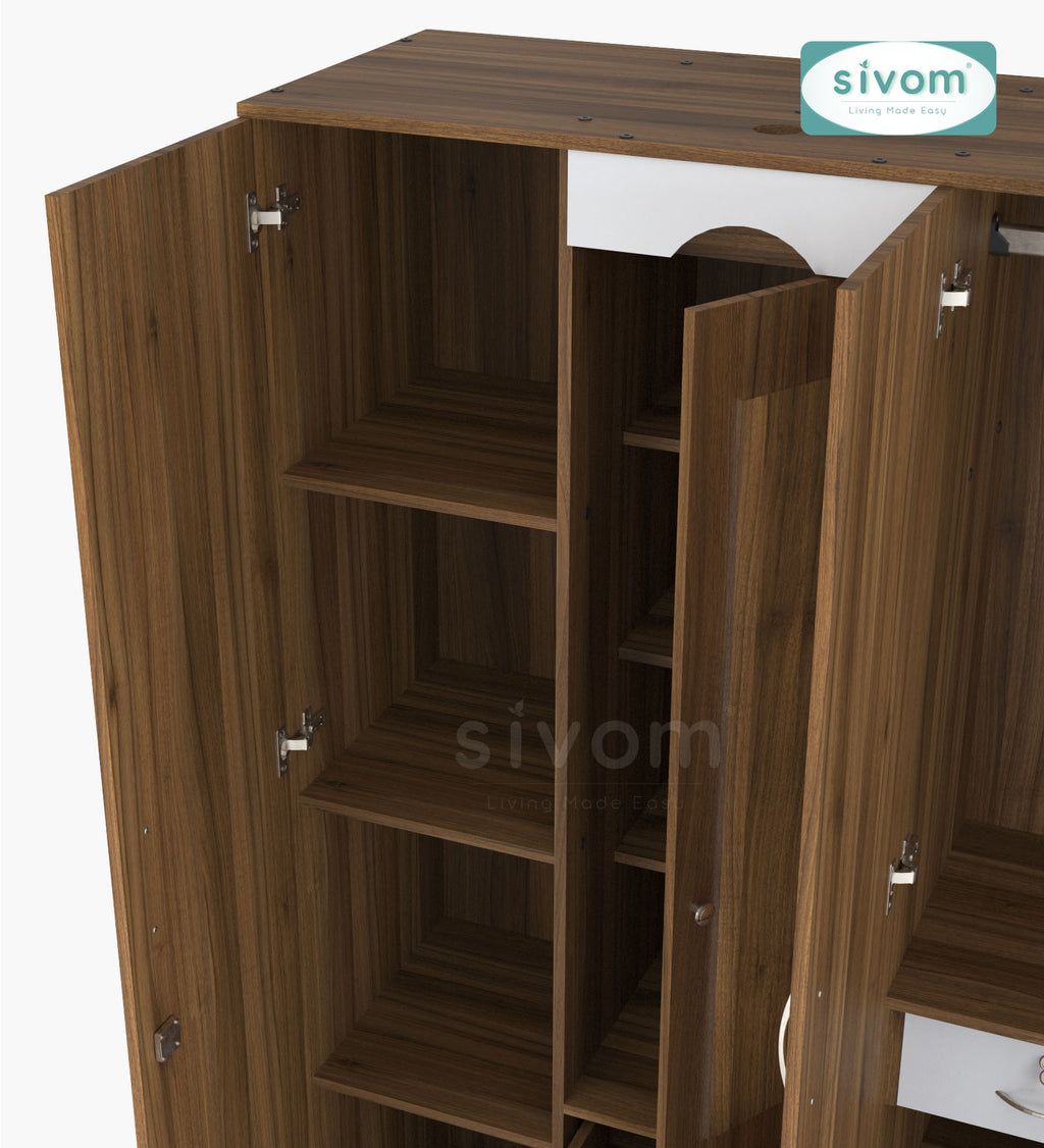 Sivom furniture SIVOM Redim Multipurpose 4 Door Closet Engineered Wood 4 Door Wardrobe for Modern Homes | Elegant Design & Premium Finish