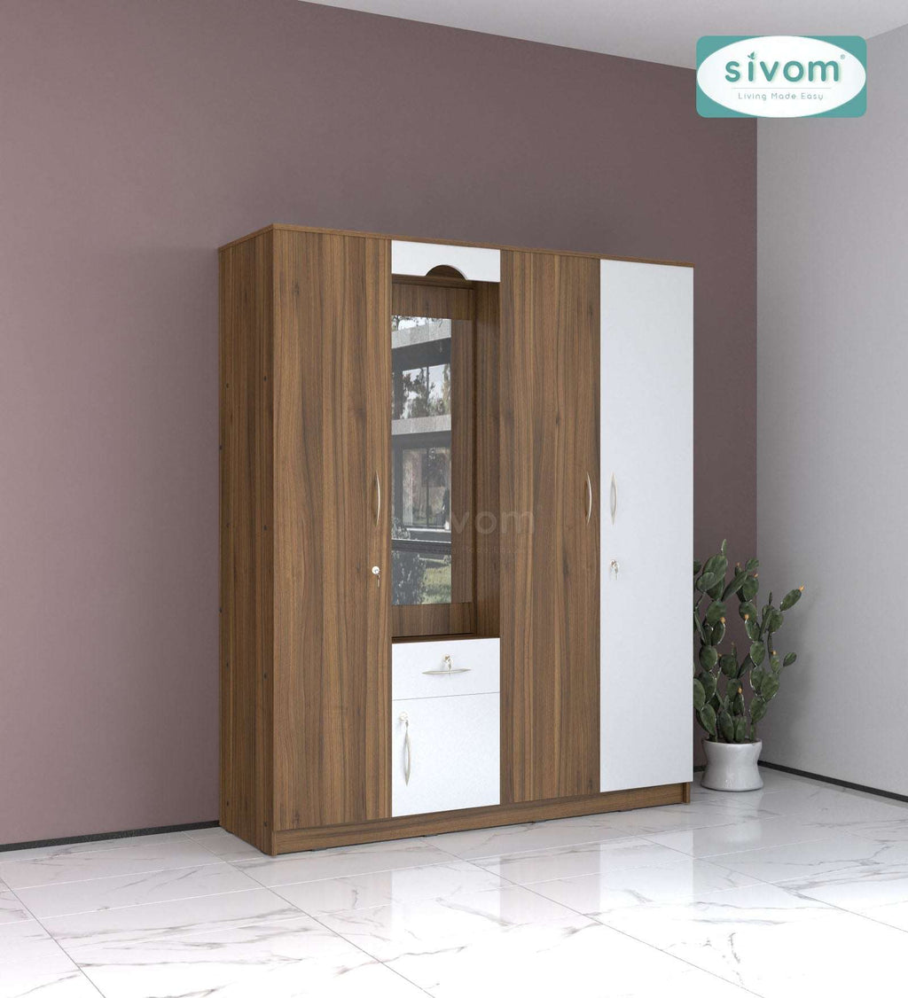 Sivom furniture SIVOM Redim Multipurpose 4 Door Closet Engineered Wood 4 Door Wardrobe for Modern Homes | Elegant Design & Premium Finish