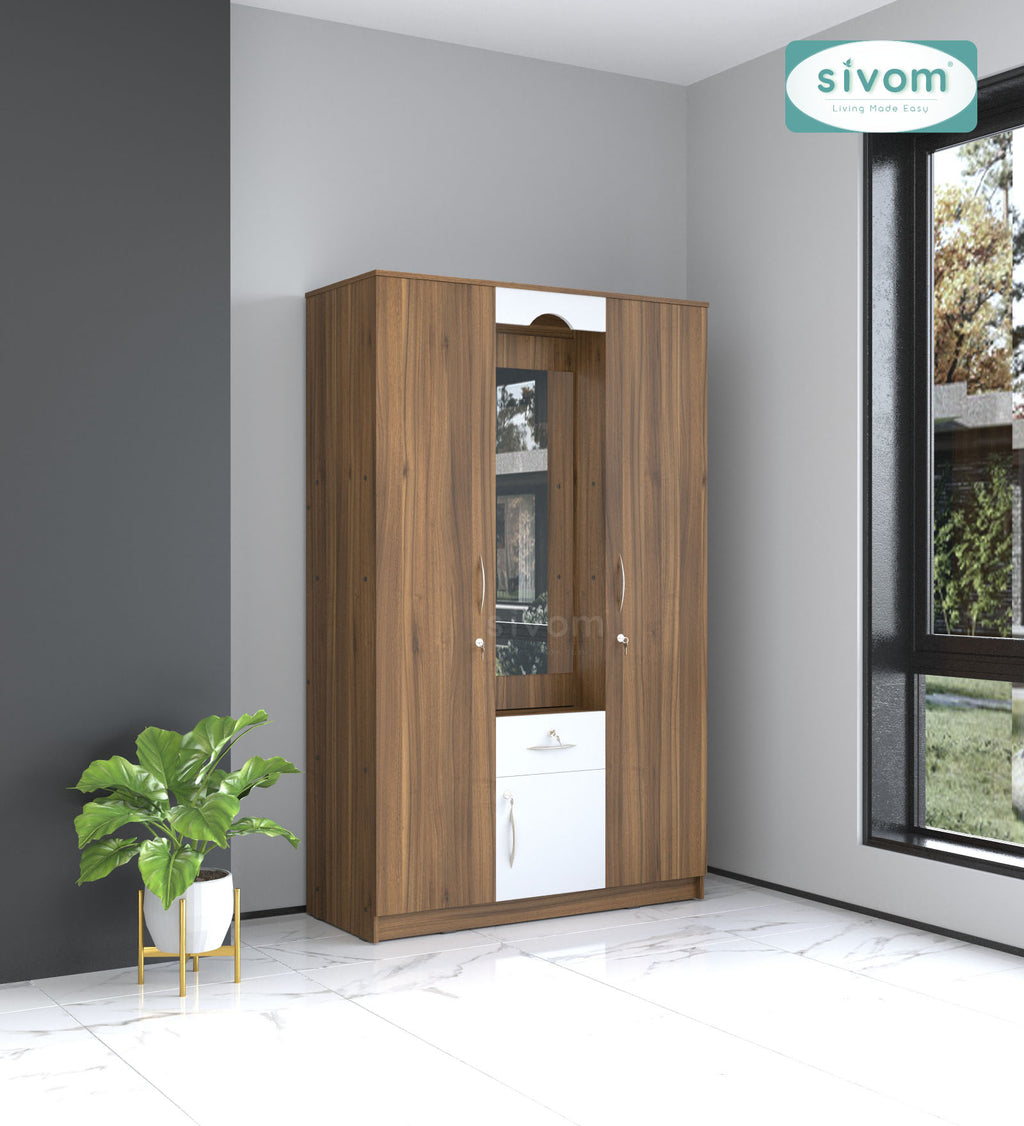 Sivom SIVOM Redim Multipurpose 3 Door Wardrobe / Spacious Shelves with Hanging Rail Engineered Wood 3 Door Wardrobe for Modern Homes | Elegant Design & Premium Finish