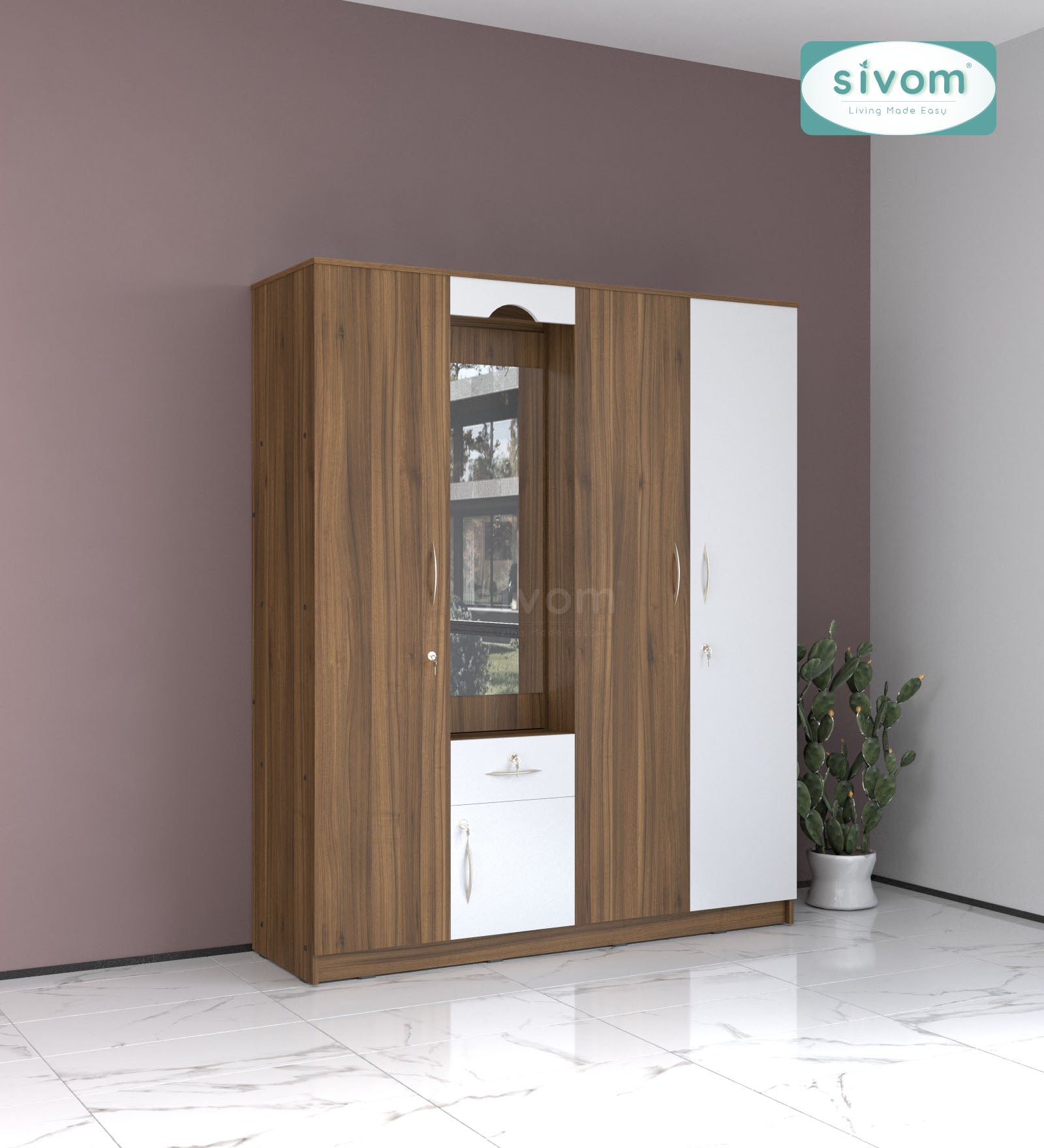 Sivom furniture SIVOM Redim Multipurpose 4 Door Closet Engineered Wood 4 Door Wardrobe for Modern Homes | Elegant Design & Premium Finish