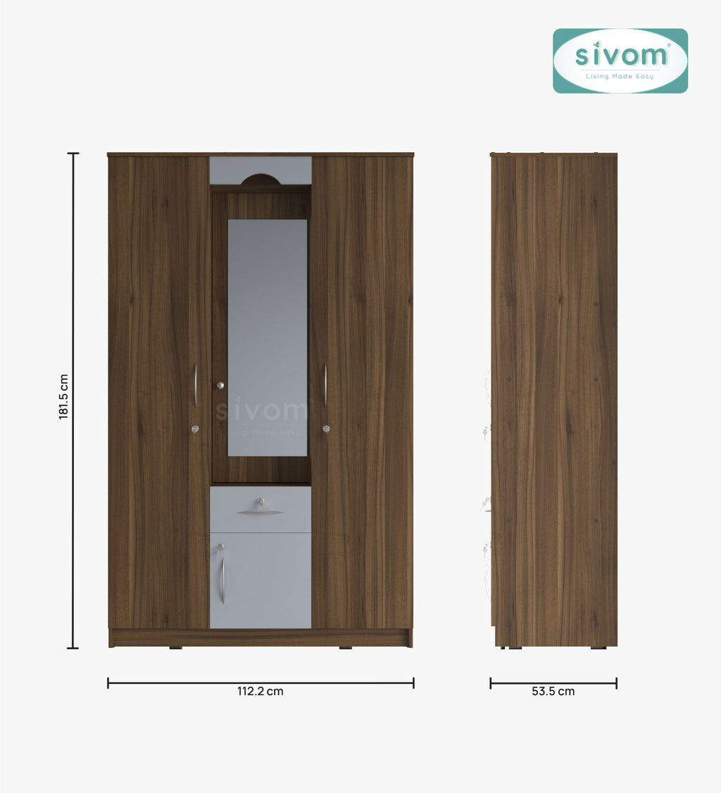 Sivom SIVOM Redim Multipurpose 3 Door Wardrobe / Spacious Shelves with Hanging Rail Engineered Wood 3 Door Wardrobe for Modern Homes | Elegant Design & Premium Finish