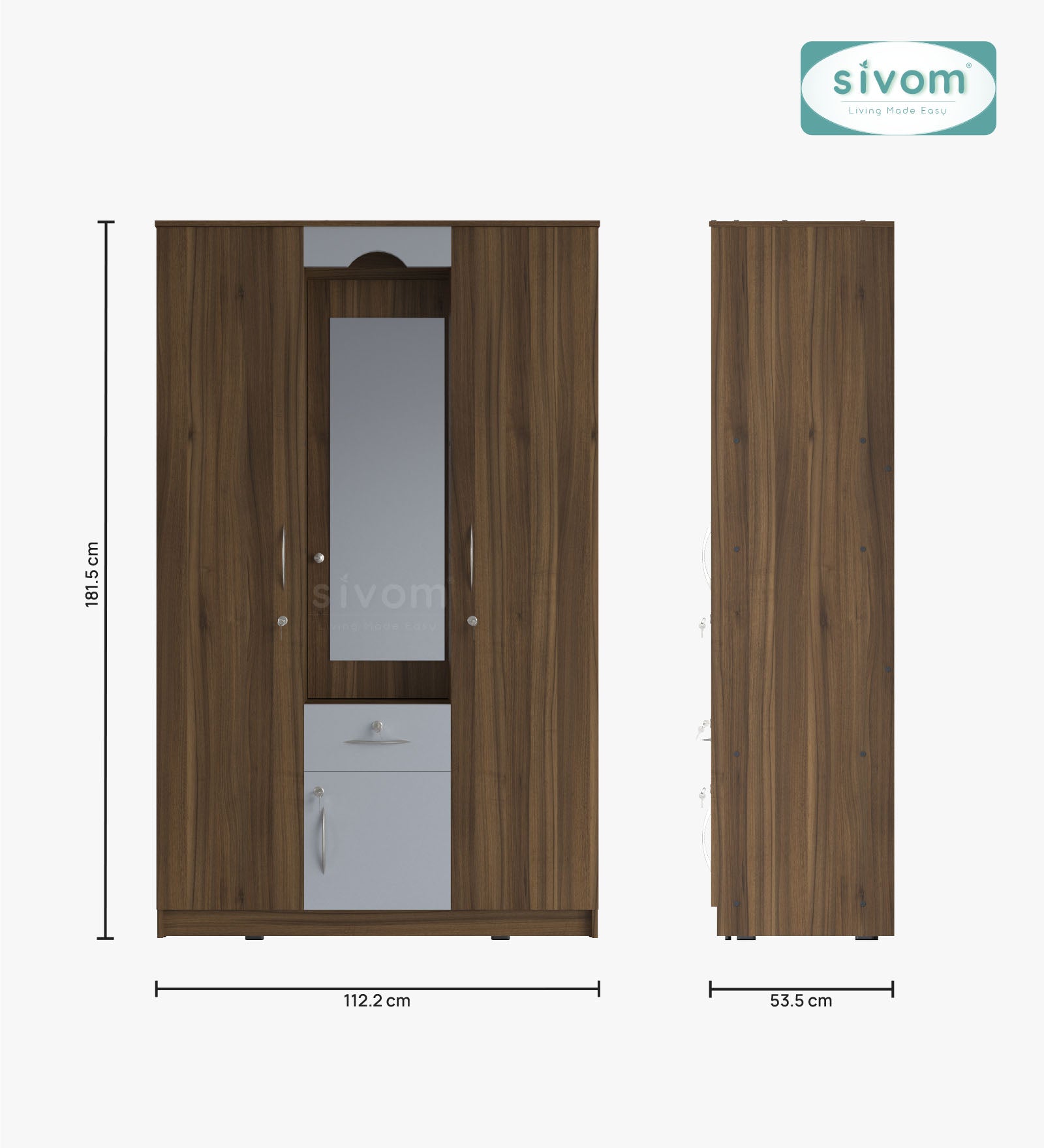 Sivom SIVOM Redim Multipurpose 3 Door Wardrobe / Spacious Shelves with Hanging Rail Engineered Wood 3 Door Wardrobe for Modern Homes | Elegant Design & Premium Finish