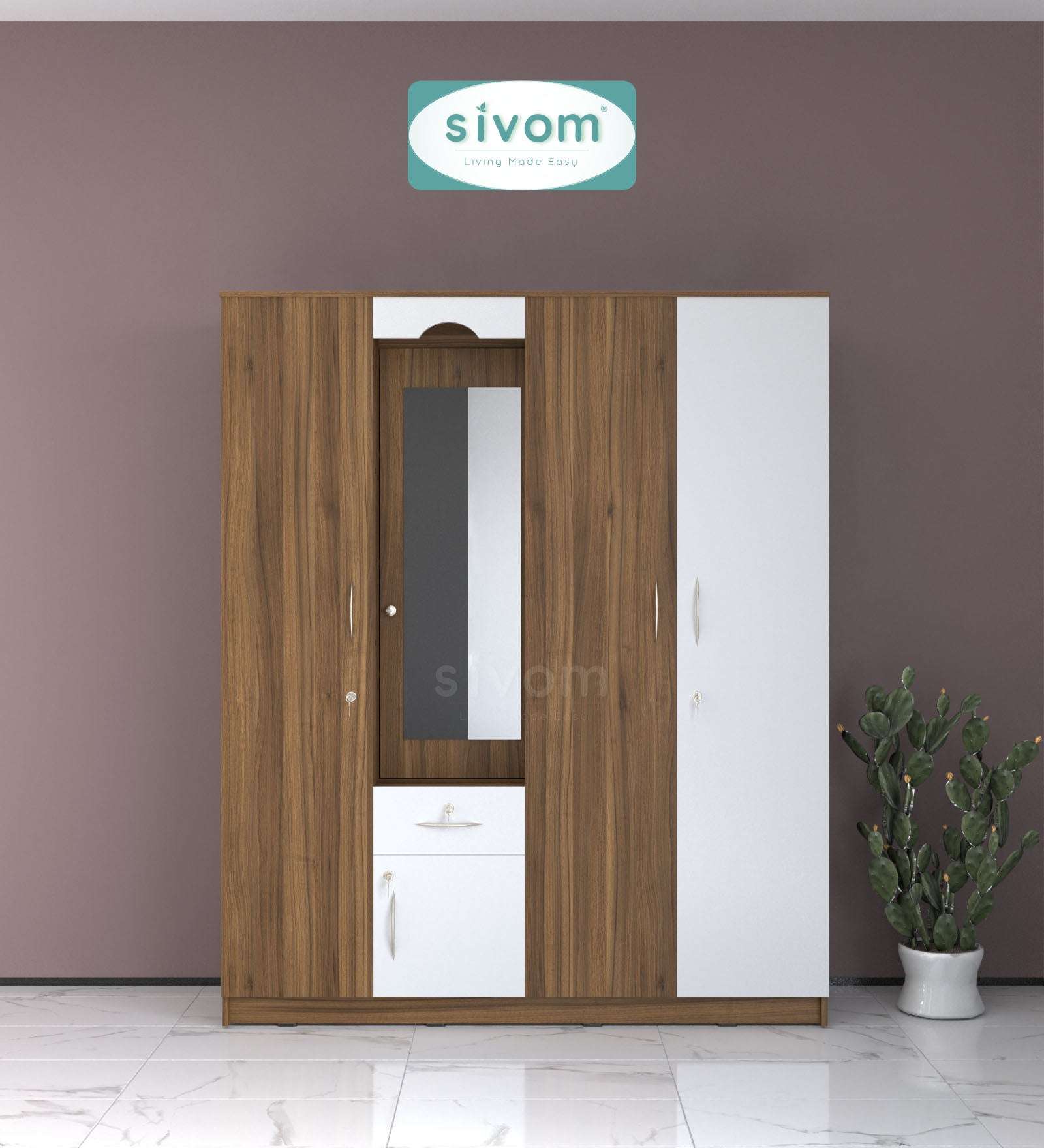 Sivom furniture SIVOM Redim Multipurpose 4 Door Closet Engineered Wood 4 Door Wardrobe for Modern Homes | Elegant Design & Premium Finish
