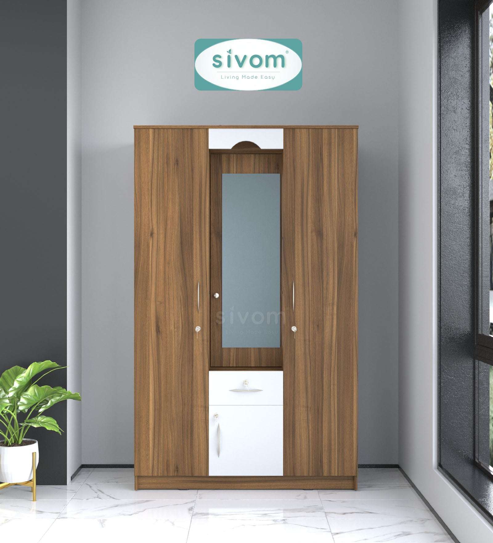 Sivom SIVOM Redim Multipurpose 3 Door Wardrobe / Spacious Shelves with Hanging Rail Engineered Wood 3 Door Wardrobe for Modern Homes | Elegant Design & Premium Finish