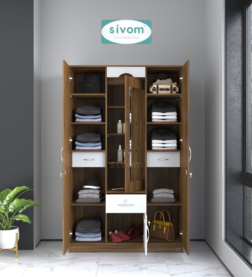 Sivom SIVOM Redim Multipurpose 3 Door Wardrobe / Spacious Shelves with Hanging Rail Engineered Wood 3 Door Wardrobe for Modern Homes | Elegant Design & Premium Finish