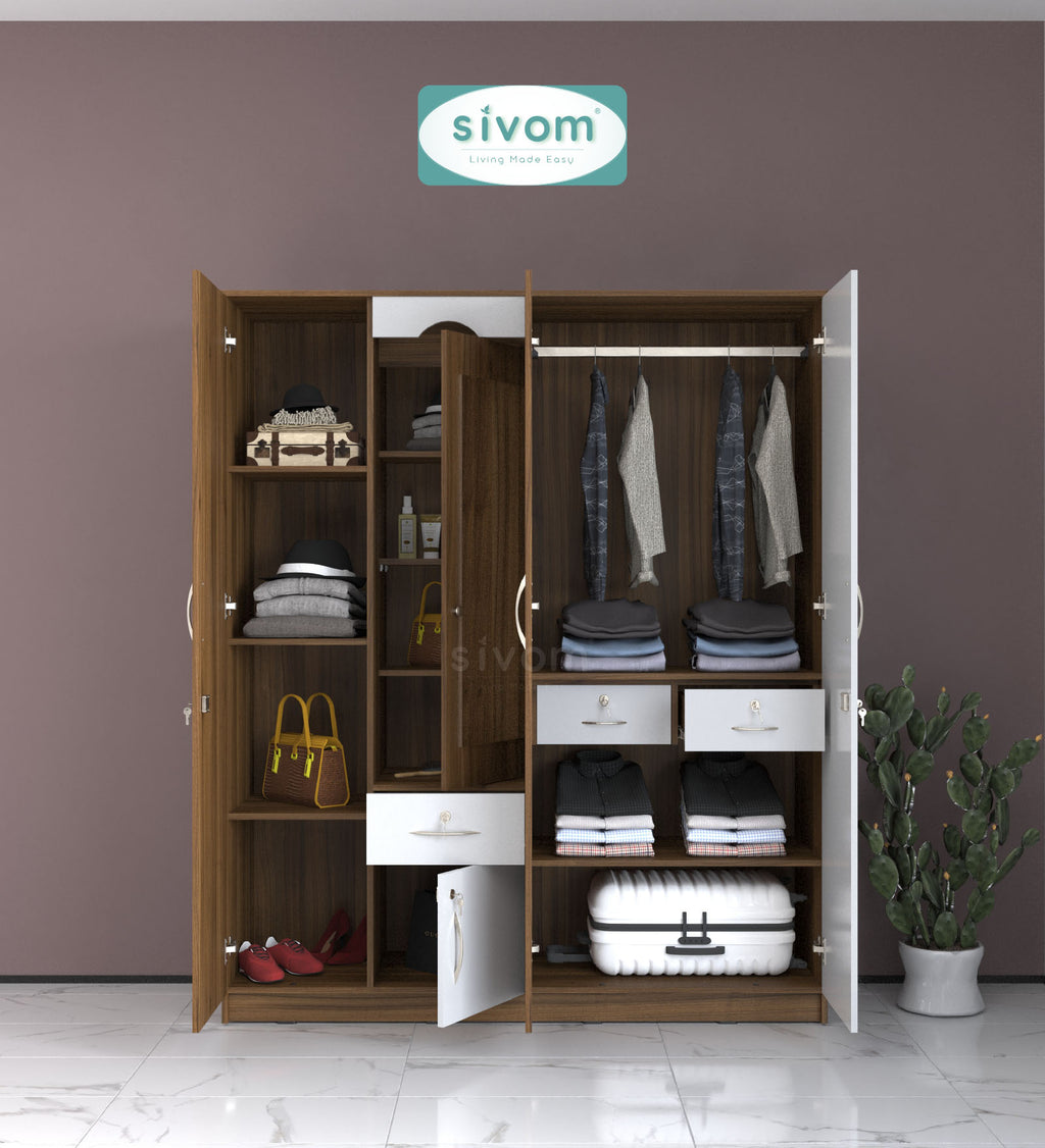 Sivom furniture SIVOM Redim Multipurpose 4 Door Closet Engineered Wood 4 Door Wardrobe for Modern Homes | Elegant Design & Premium Finish