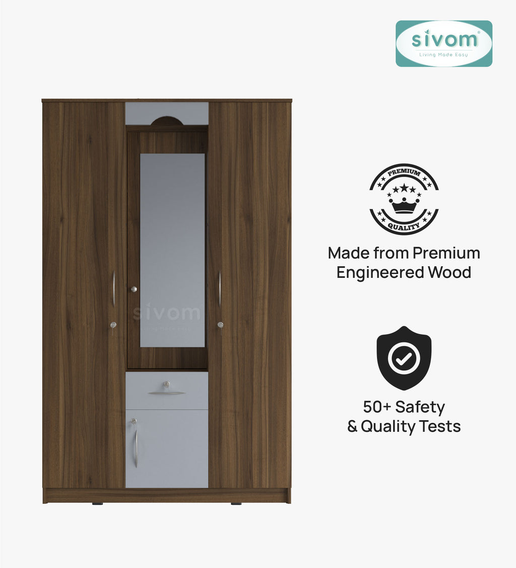 Sivom SIVOM Redim Multipurpose 3 Door Wardrobe / Spacious Shelves with Hanging Rail Engineered Wood 3 Door Wardrobe for Modern Homes | Elegant Design & Premium Finish