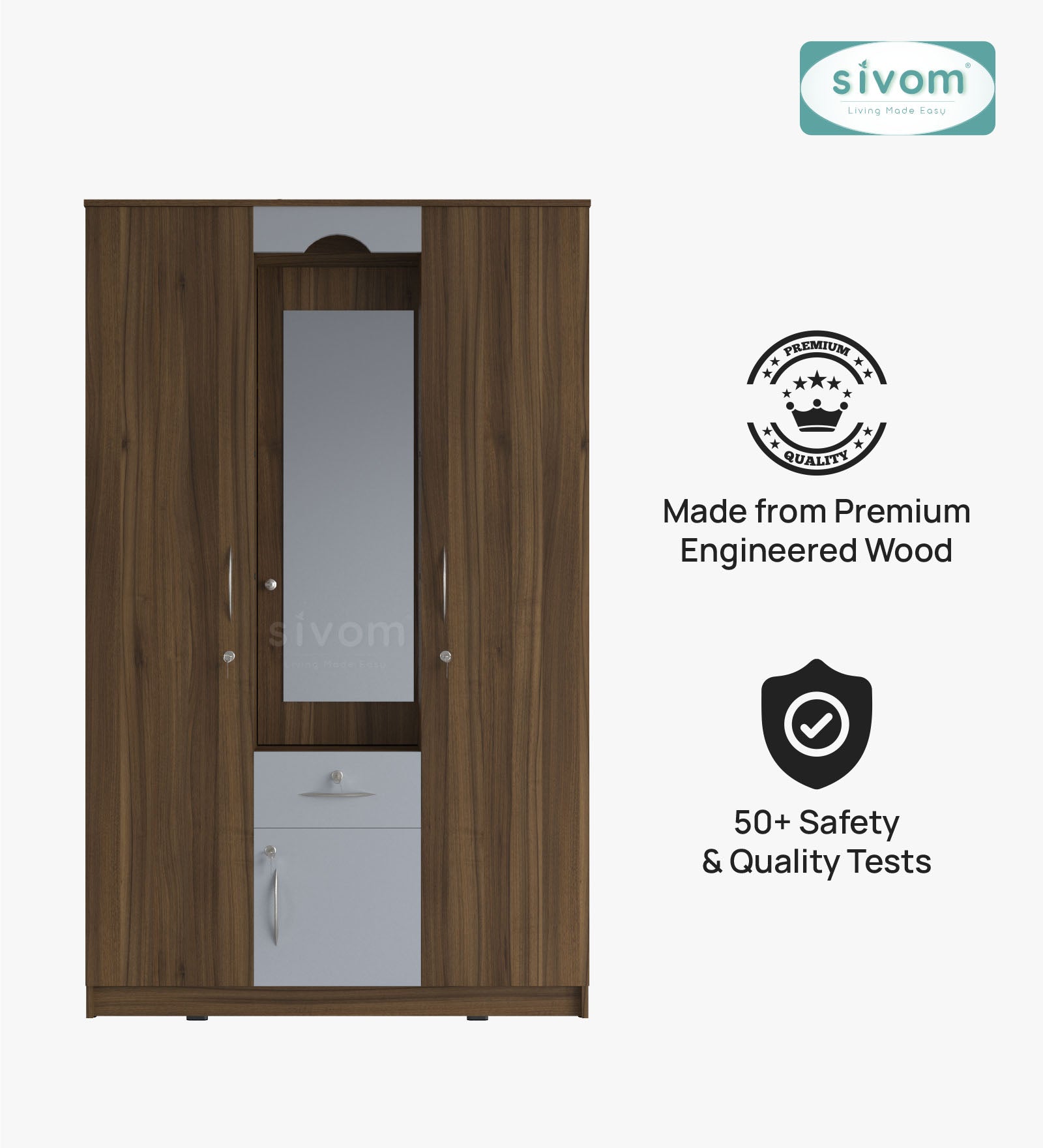 Sivom SIVOM Redim Multipurpose 3 Door Wardrobe / Spacious Shelves with Hanging Rail Engineered Wood 3 Door Wardrobe for Modern Homes | Elegant Design & Premium Finish