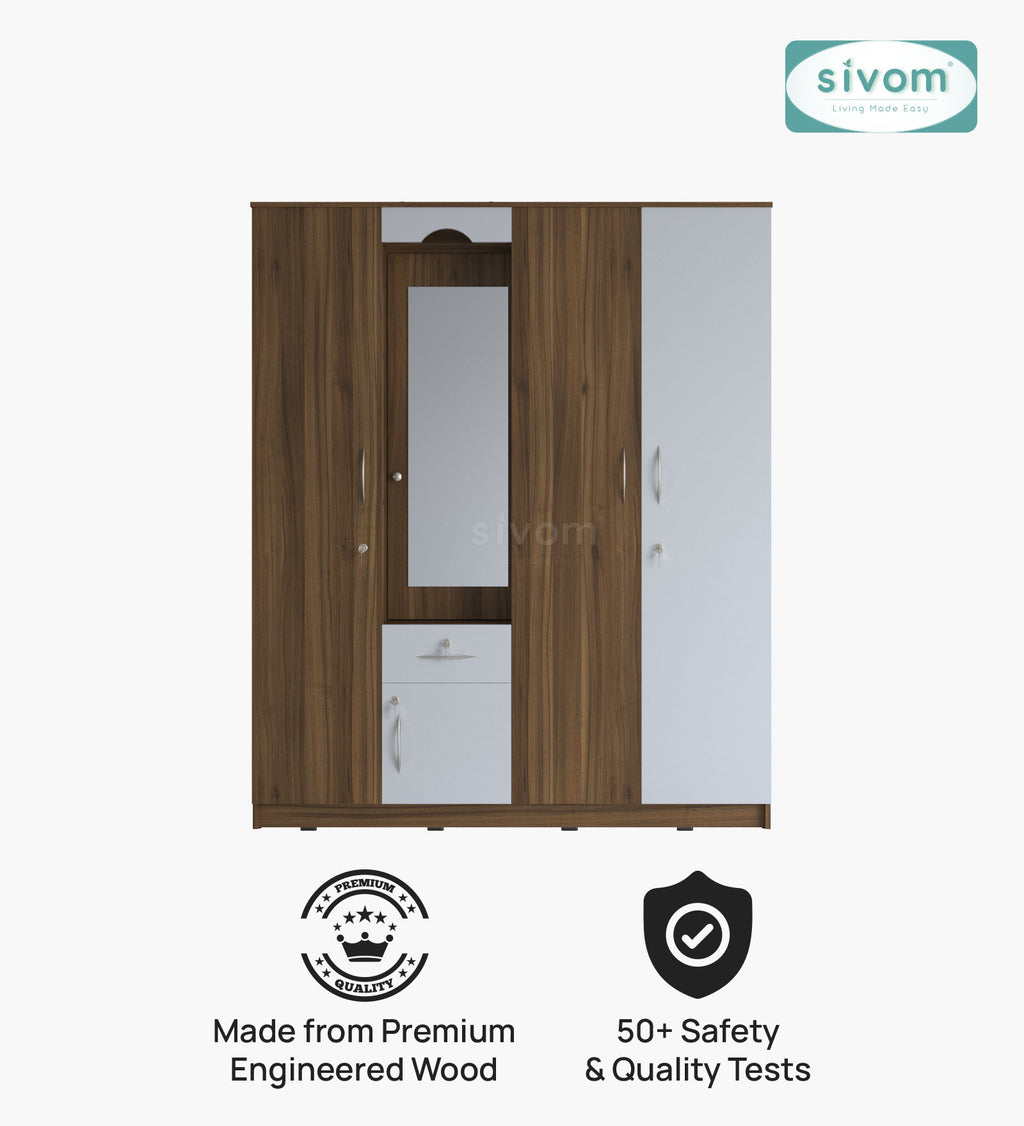 Sivom furniture SIVOM Redim Multipurpose 4 Door Closet Engineered Wood 4 Door Wardrobe for Modern Homes | Elegant Design & Premium Finish