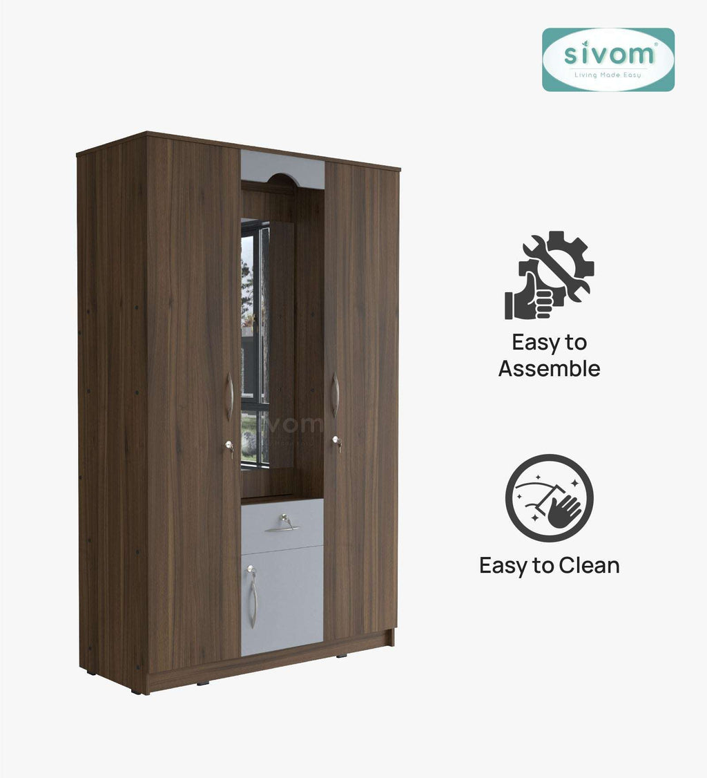 Sivom SIVOM Redim Multipurpose 3 Door Wardrobe / Spacious Shelves with Hanging Rail Engineered Wood 3 Door Wardrobe for Modern Homes | Elegant Design & Premium Finish