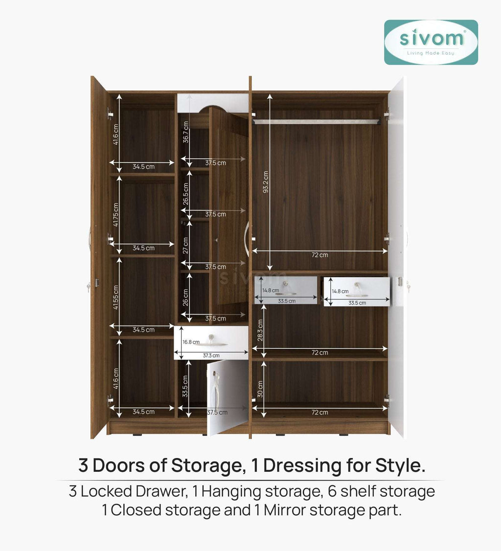 Sivom furniture SIVOM Redim Multipurpose 4 Door Closet Engineered Wood 4 Door Wardrobe for Modern Homes | Elegant Design & Premium Finish