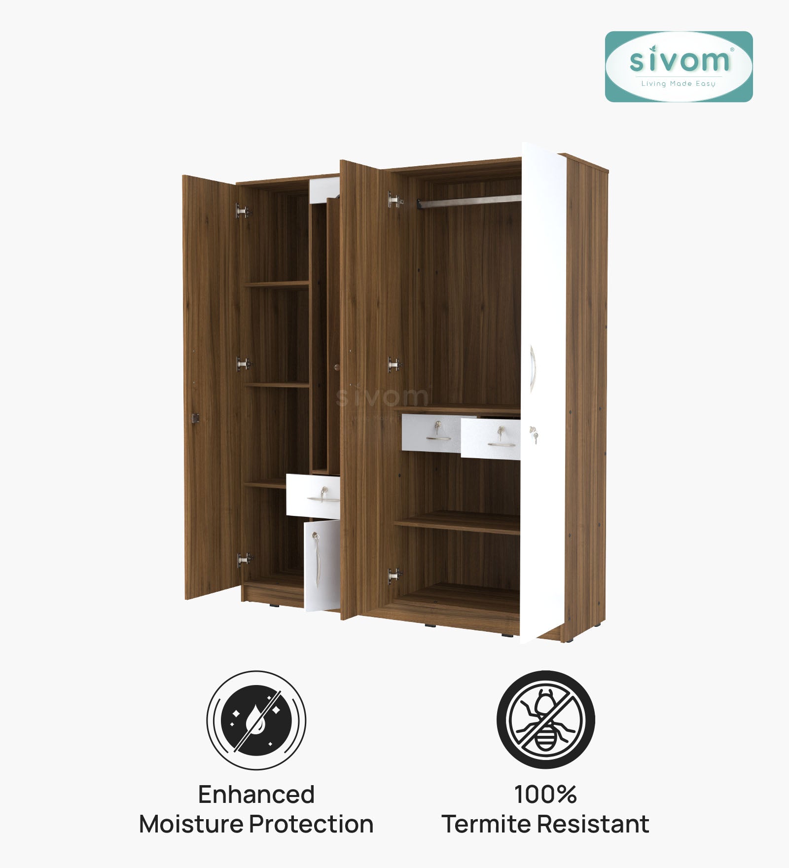 Sivom furniture SIVOM Redim Multipurpose 4 Door Closet Engineered Wood 4 Door Wardrobe for Modern Homes | Elegant Design & Premium Finish