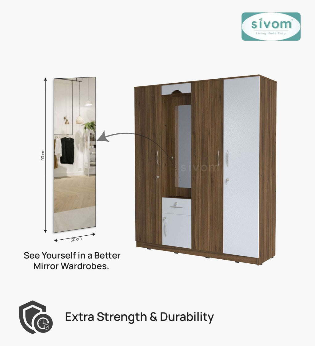 Sivom furniture SIVOM Redim Multipurpose 4 Door Closet Engineered Wood 4 Door Wardrobe for Modern Homes | Elegant Design & Premium Finish