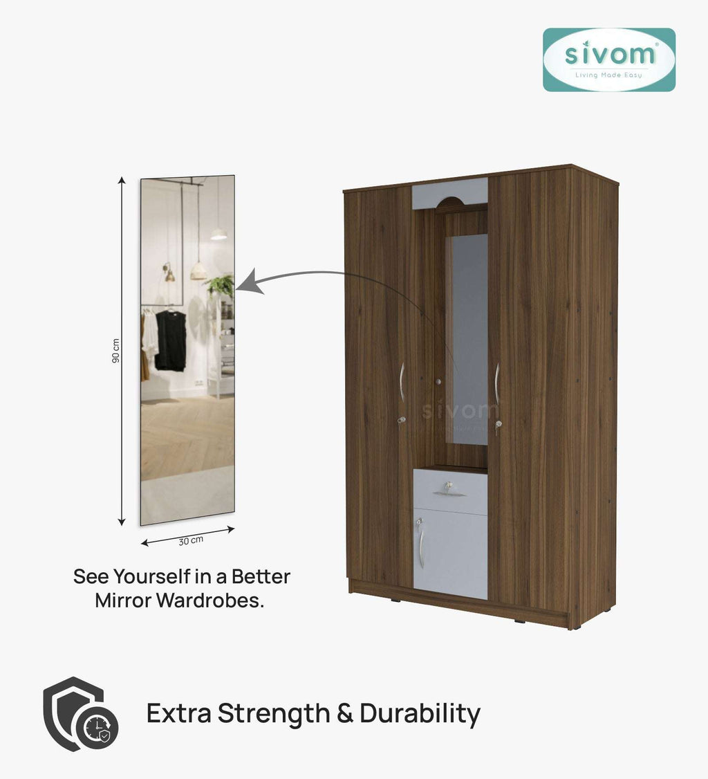 Sivom SIVOM Redim Multipurpose 3 Door Wardrobe / Spacious Shelves with Hanging Rail Engineered Wood 3 Door Wardrobe for Modern Homes | Elegant Design & Premium Finish