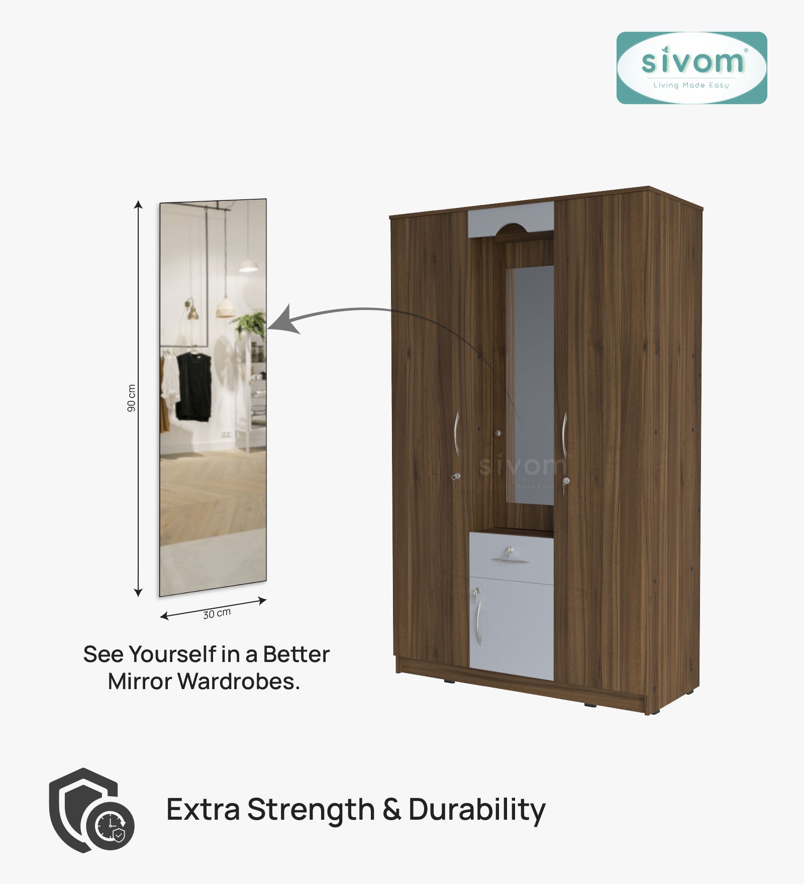 Sivom SIVOM Redim Multipurpose 3 Door Wardrobe / Spacious Shelves with Hanging Rail Engineered Wood 3 Door Wardrobe for Modern Homes | Elegant Design & Premium Finish