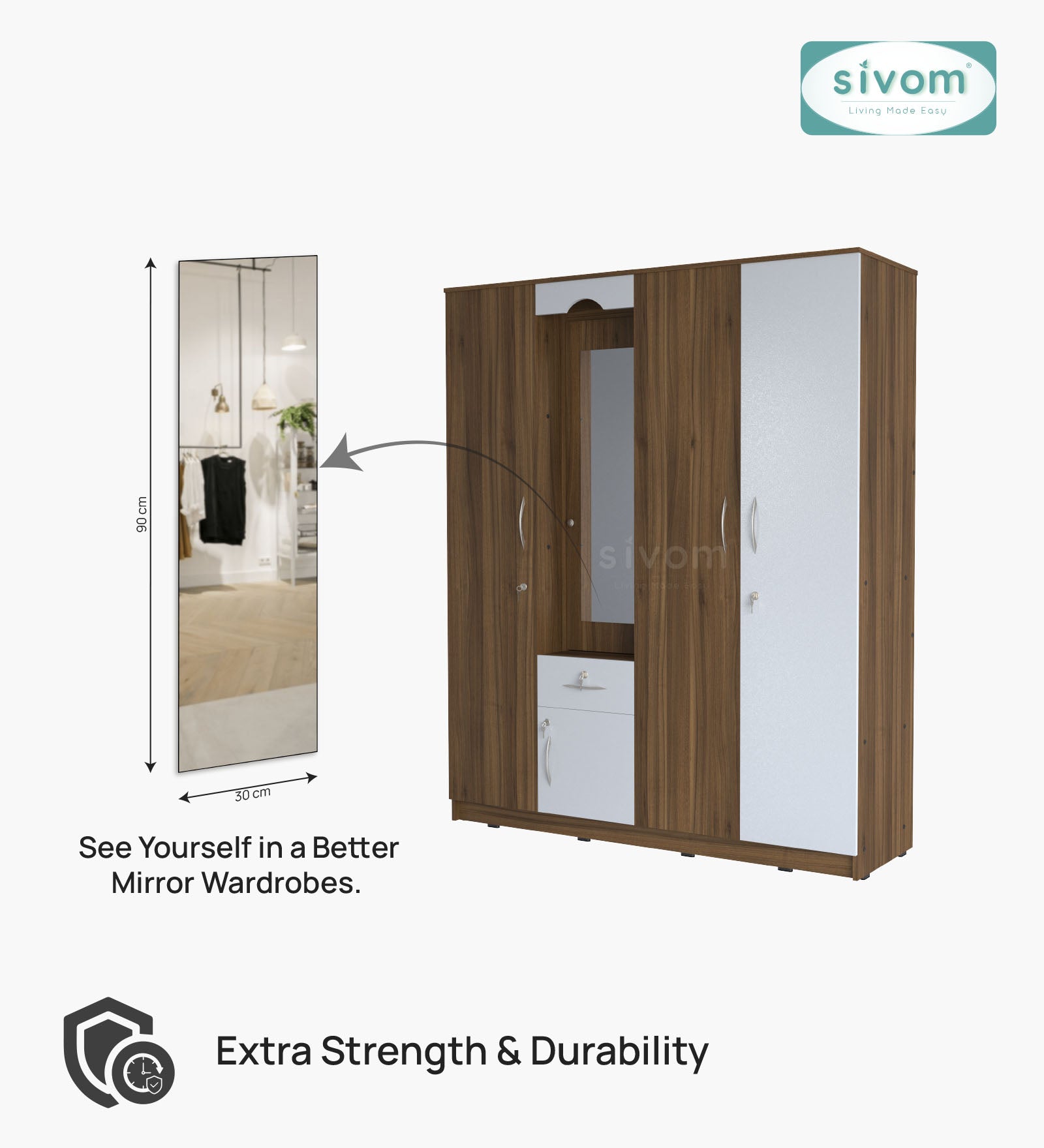 Sivom furniture SIVOM Redim Multipurpose 4 Door Closet Engineered Wood 4 Door Wardrobe for Modern Homes | Elegant Design & Premium Finish