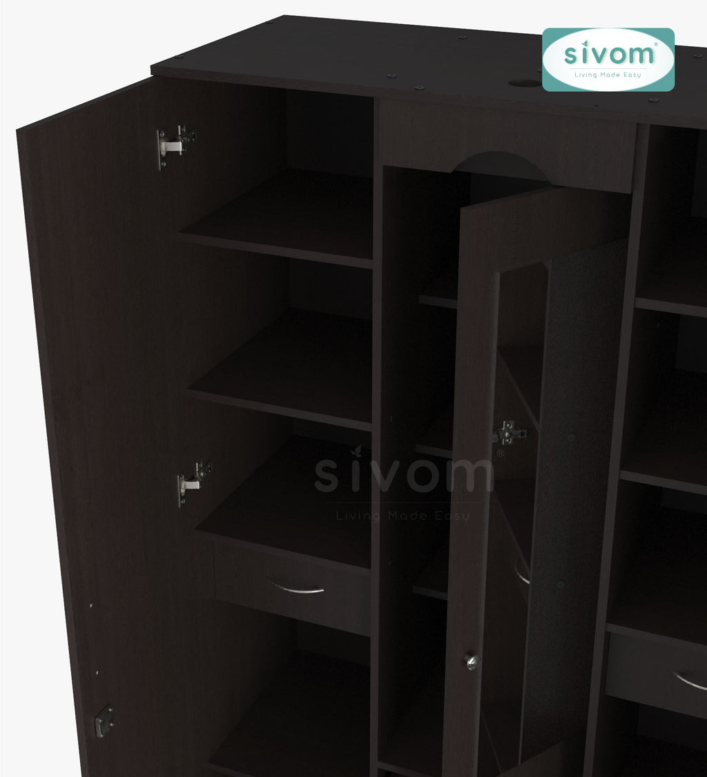 Sivom SIVOM Redim Multipurpose 3 Door Wardrobe / Spacious Shelves with Hanging Rail Engineered Wood 3 Door Wardrobe for Modern Homes | Elegant Design & Premium Finish