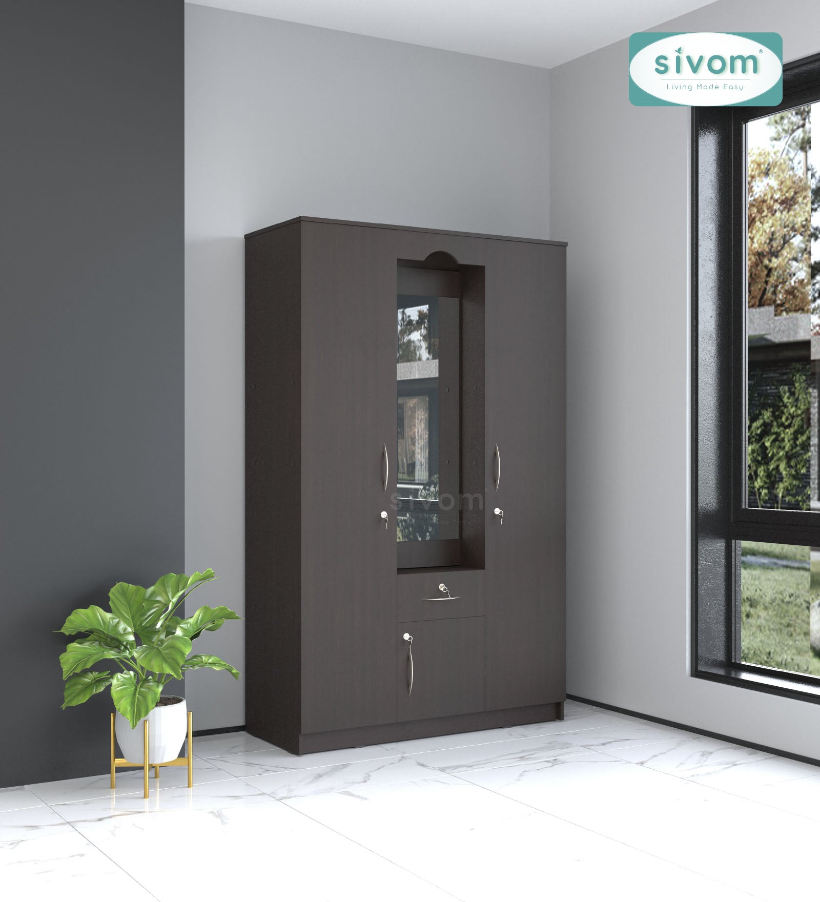 Sivom SIVOM Redim Multipurpose 3 Door Wardrobe / Spacious Shelves with Hanging Rail Engineered Wood 3 Door Wardrobe for Modern Homes | Elegant Design & Premium Finish