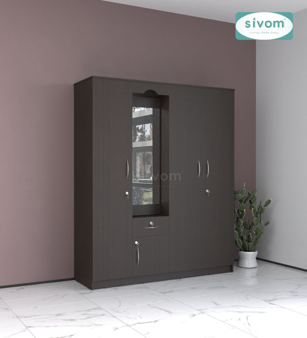 Sivom furniture SIVOM Redim Multipurpose 4 Door Closet Engineered Wood 4 Door Wardrobe for Modern Homes | Elegant Design & Premium Finish