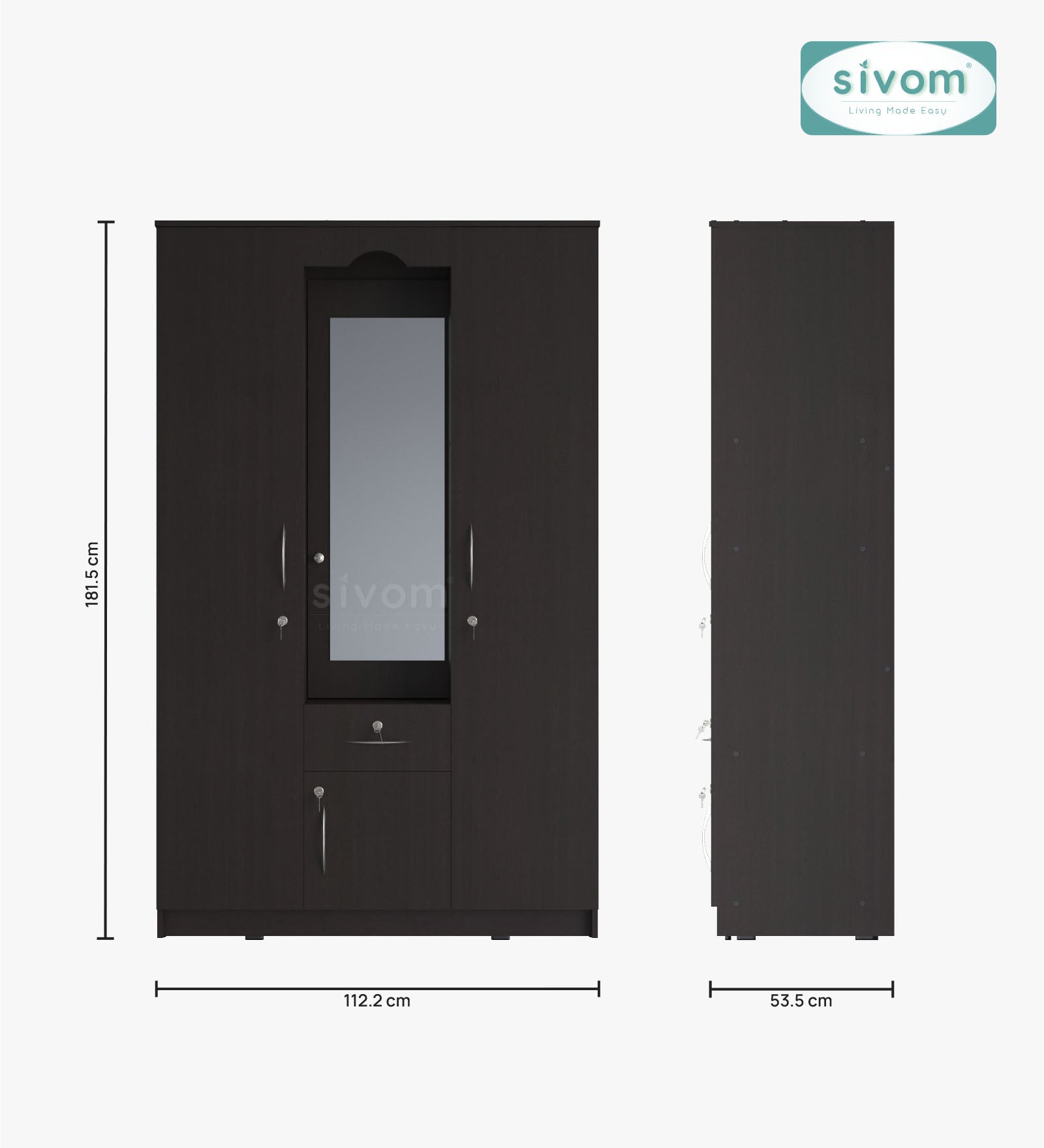 Sivom SIVOM Redim Multipurpose 3 Door Wardrobe / Spacious Shelves with Hanging Rail Engineered Wood 3 Door Wardrobe for Modern Homes | Elegant Design & Premium Finish