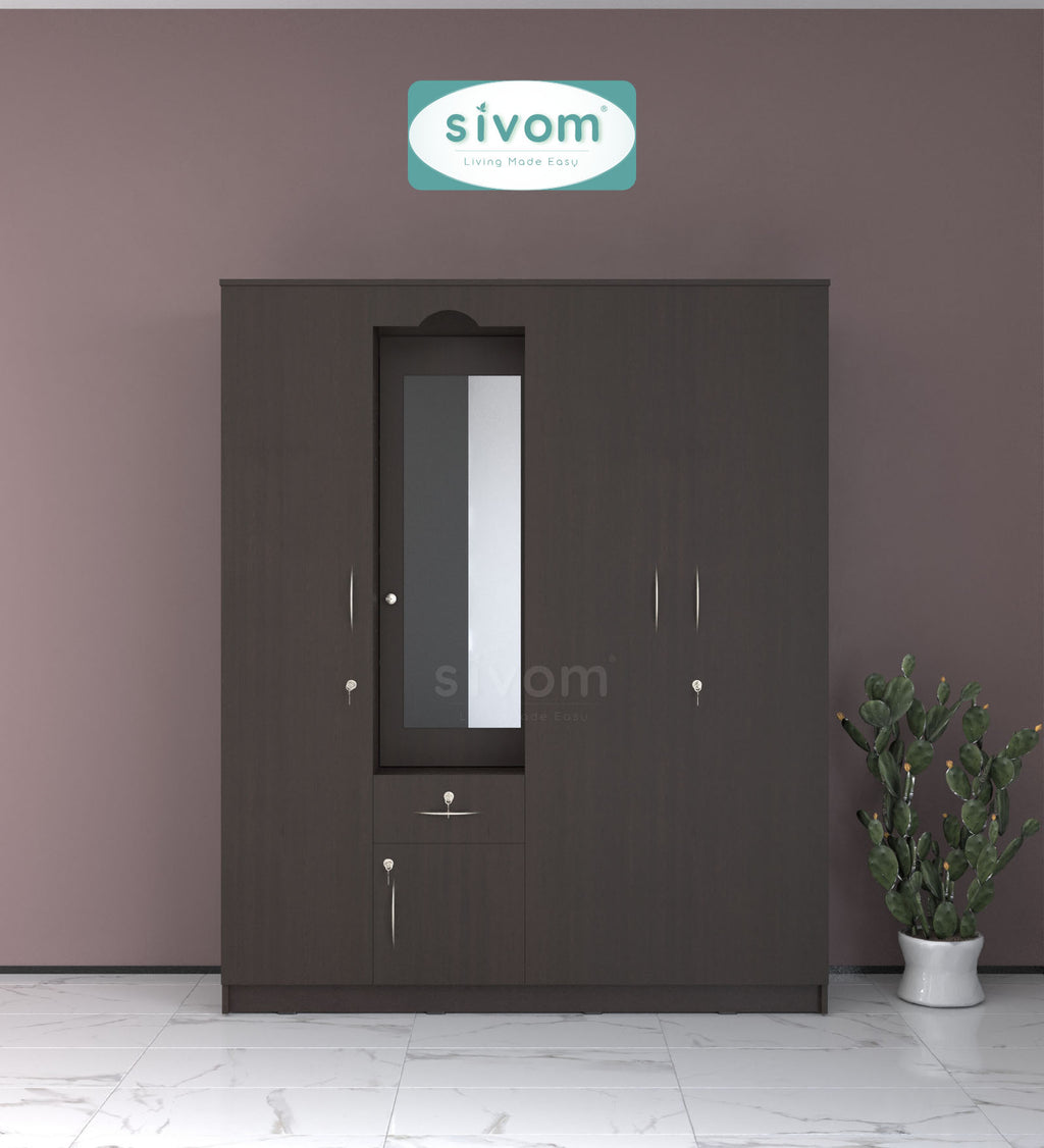 Sivom furniture SIVOM Redim Multipurpose 4 Door Closet Engineered Wood 4 Door Wardrobe for Modern Homes | Elegant Design & Premium Finish
