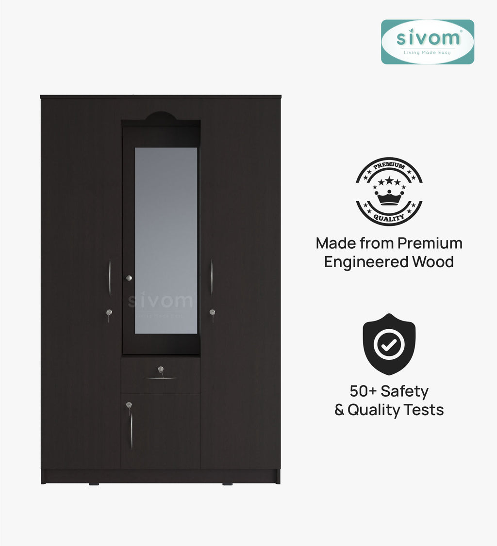 Sivom SIVOM Redim Multipurpose 3 Door Wardrobe / Spacious Shelves with Hanging Rail Engineered Wood 3 Door Wardrobe for Modern Homes | Elegant Design & Premium Finish
