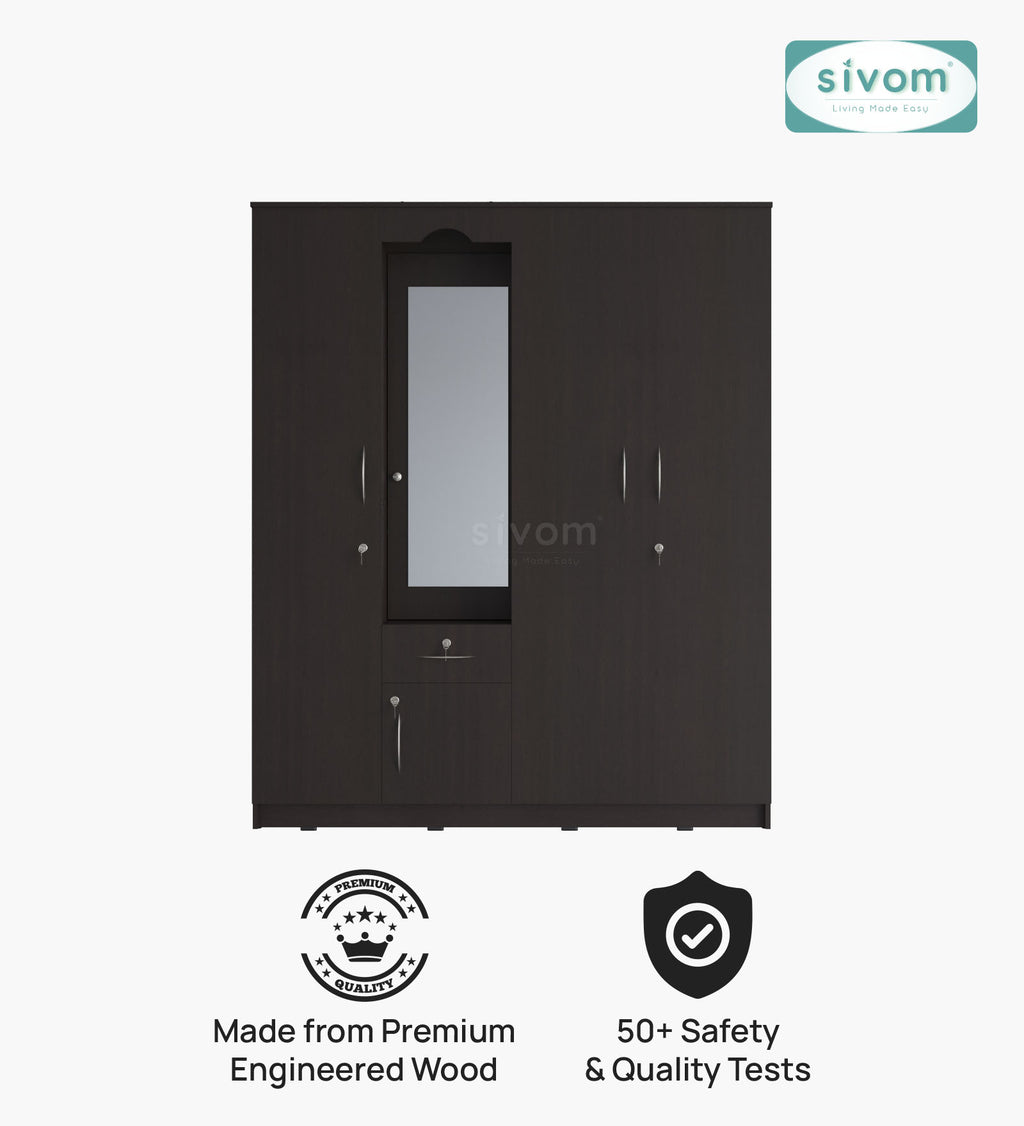 Sivom furniture SIVOM Redim Multipurpose 4 Door Closet Engineered Wood 4 Door Wardrobe for Modern Homes | Elegant Design & Premium Finish