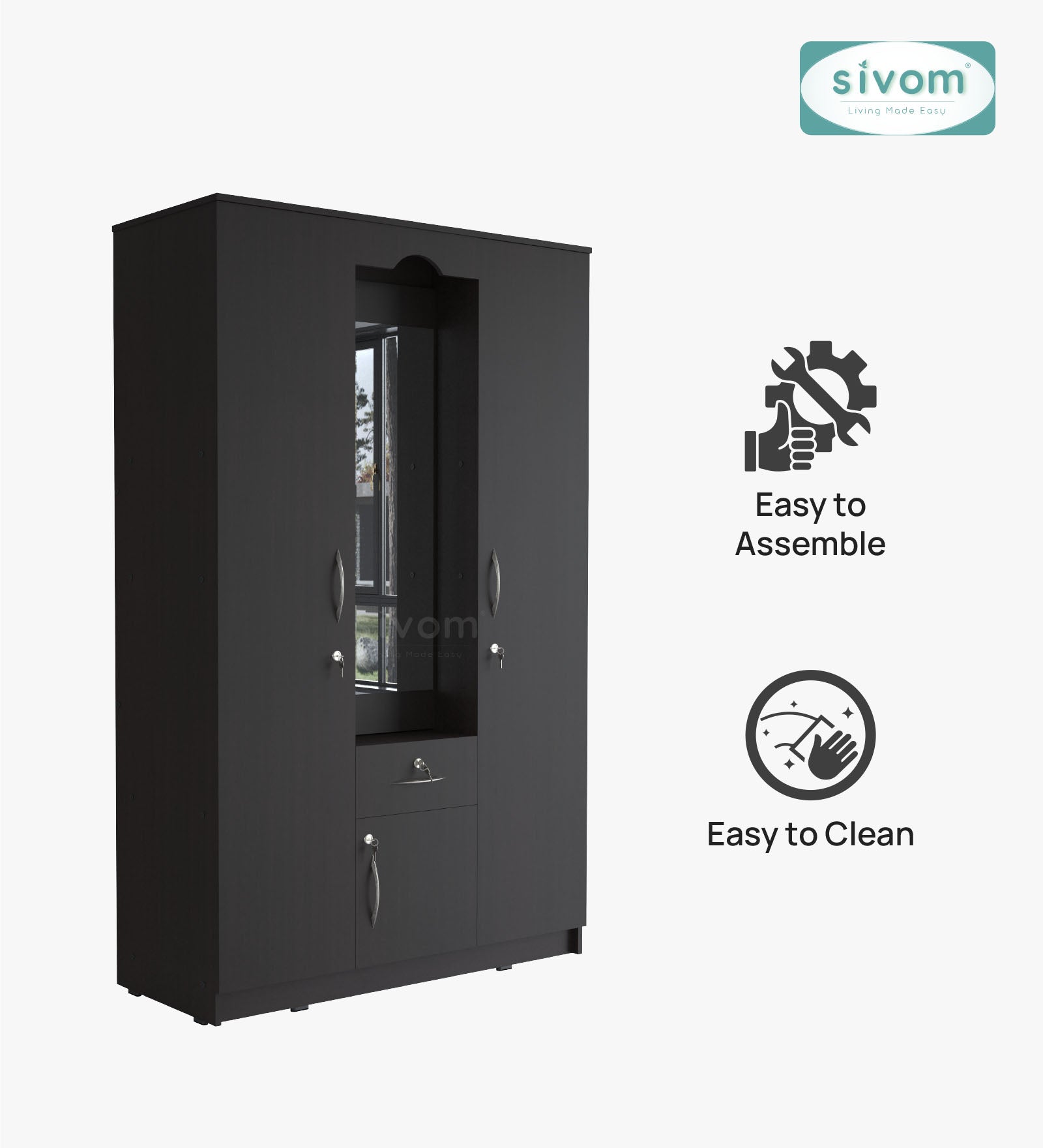 Sivom SIVOM Redim Multipurpose 3 Door Wardrobe / Spacious Shelves with Hanging Rail Engineered Wood 3 Door Wardrobe for Modern Homes | Elegant Design & Premium Finish