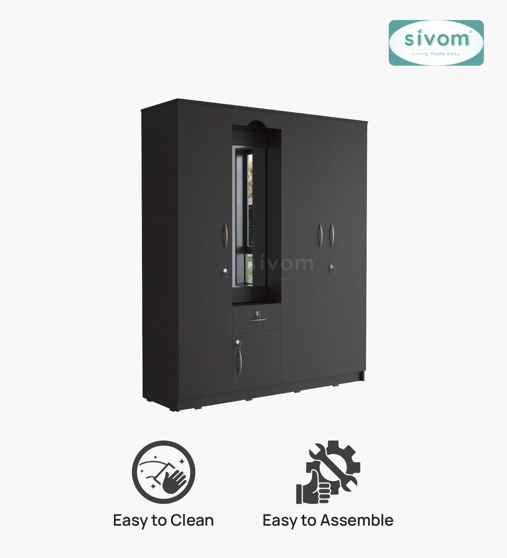 Sivom furniture SIVOM Redim Multipurpose 4 Door Closet Engineered Wood 4 Door Wardrobe for Modern Homes | Elegant Design & Premium Finish