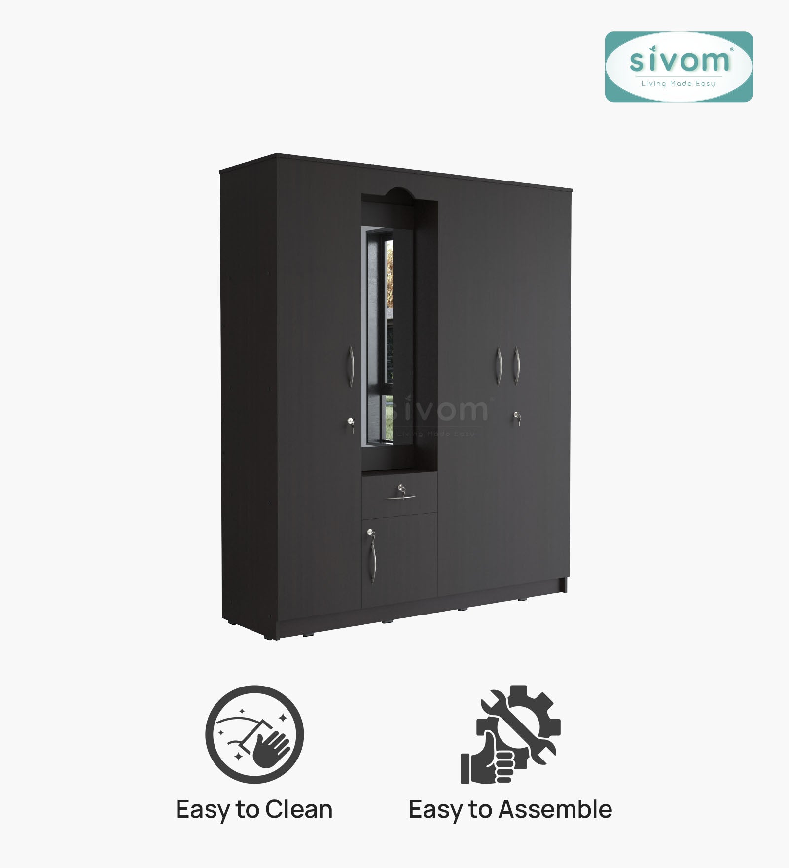 Sivom furniture SIVOM Redim Multipurpose 4 Door Closet Engineered Wood 4 Door Wardrobe for Modern Homes | Elegant Design & Premium Finish