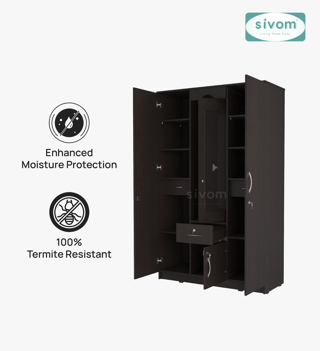 Sivom SIVOM Redim Multipurpose 3 Door Wardrobe / Spacious Shelves with Hanging Rail Engineered Wood 3 Door Wardrobe for Modern Homes | Elegant Design & Premium Finish