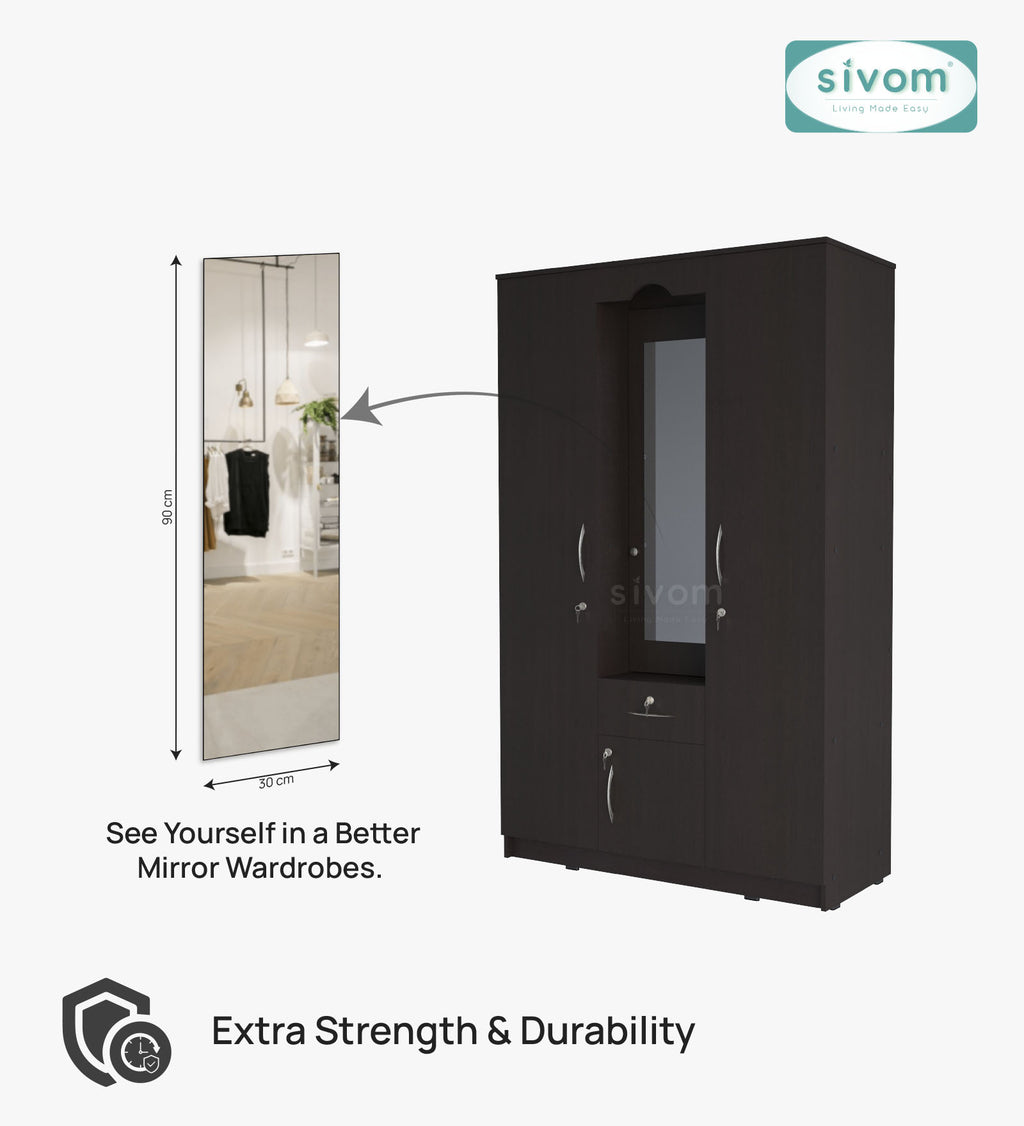 Sivom SIVOM Redim Multipurpose 3 Door Wardrobe / Spacious Shelves with Hanging Rail Engineered Wood 3 Door Wardrobe for Modern Homes | Elegant Design & Premium Finish