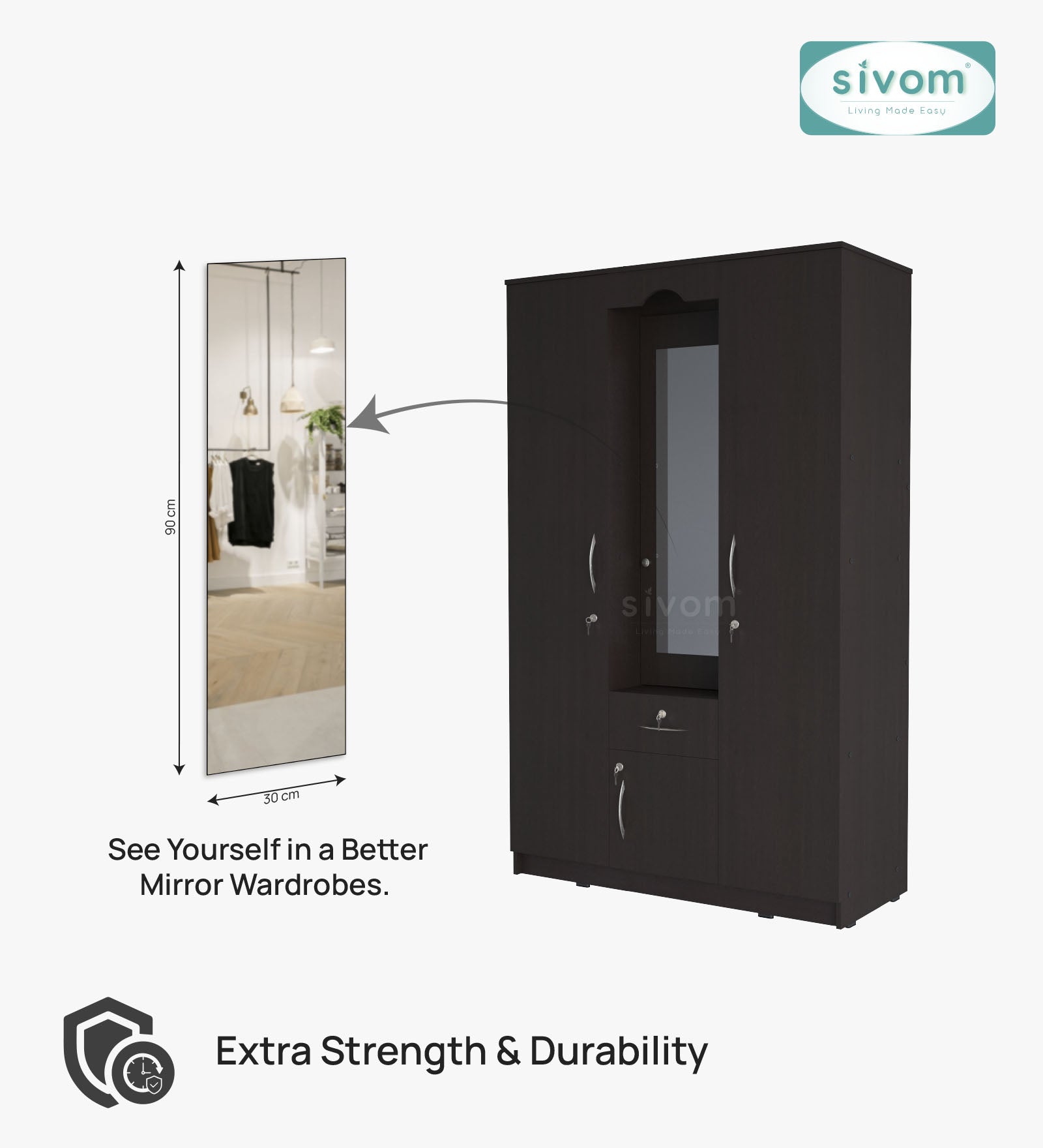 Sivom SIVOM Redim Multipurpose 3 Door Wardrobe / Spacious Shelves with Hanging Rail Engineered Wood 3 Door Wardrobe for Modern Homes | Elegant Design & Premium Finish