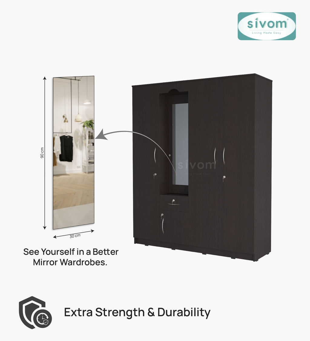 Sivom furniture SIVOM Redim Multipurpose 4 Door Closet Engineered Wood 4 Door Wardrobe for Modern Homes | Elegant Design & Premium Finish