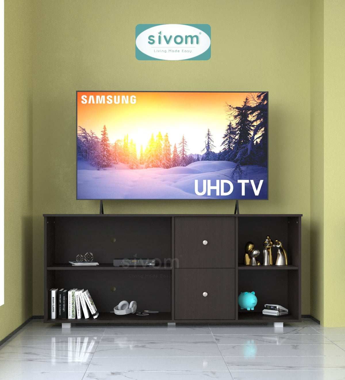 Sivom furniture SIVOM REED Multipurpose TV Unit fits upto 43 inch with Storage Engineered Wood TV Entertainment Unit for Modern Homes | Elegant Design & Premium Finish
