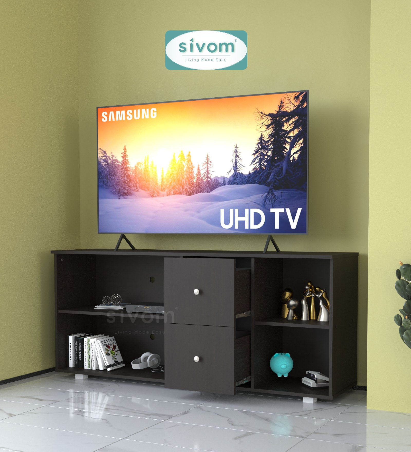 SIVOM REED Multipurpose TV Unit fits upto 43 inch with Storage Engineered Wood TV Entertainment Unit for Modern Homes | Elegant Design & Premium Finish