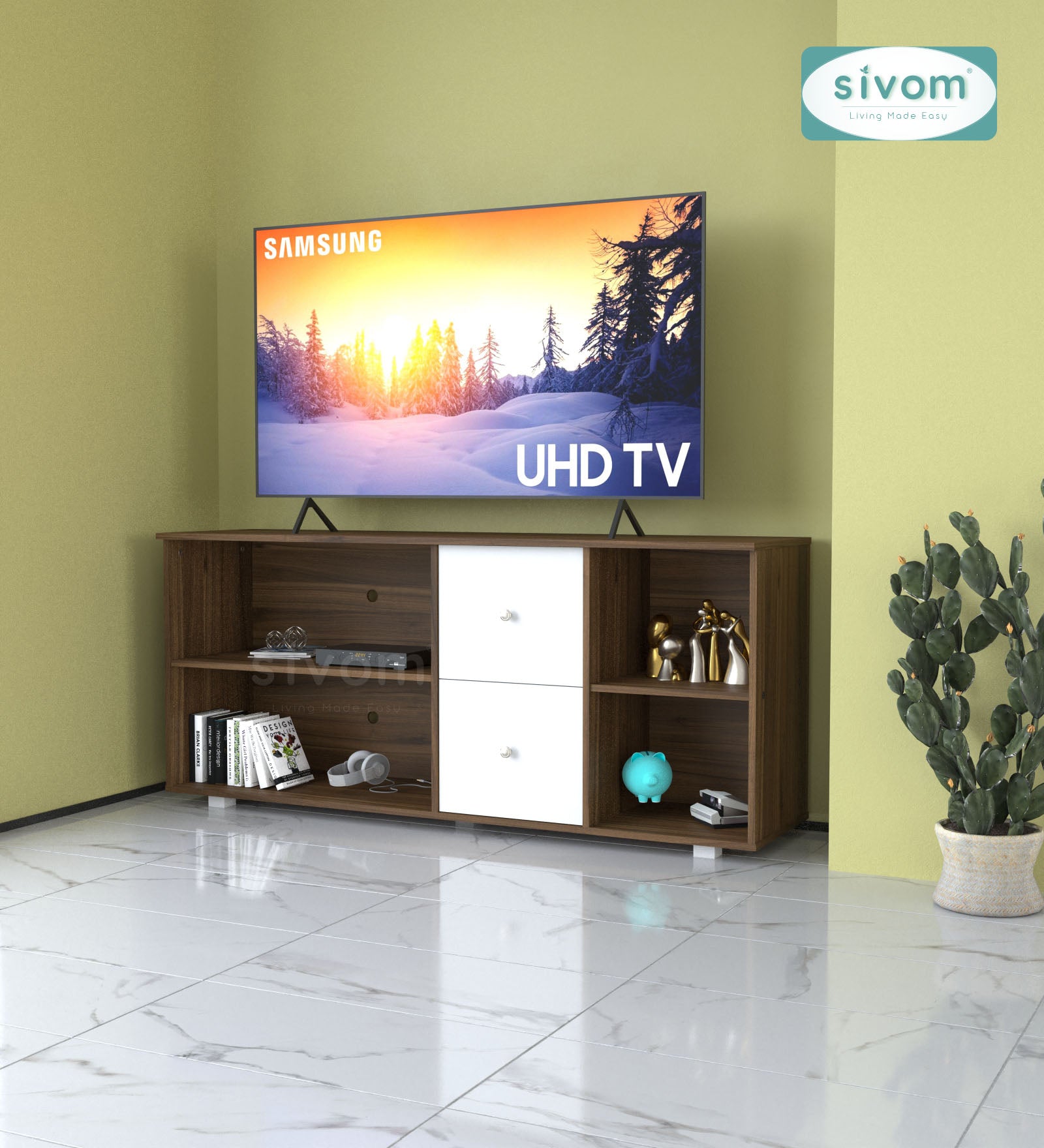 SIVOM REED Multipurpose TV Unit fits upto 43 inch with Storage Engineered Wood TV Entertainment Unit for Modern Homes | Elegant Design & Premium Finish